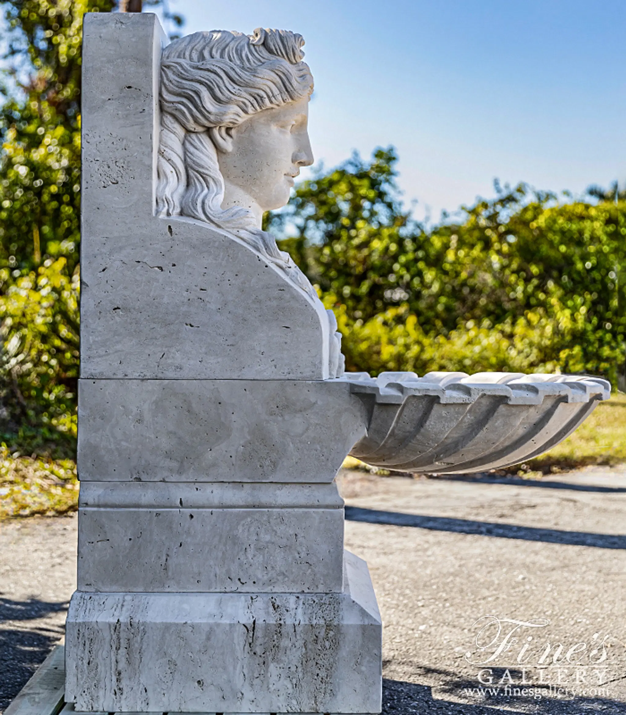 Roman Lady Fountain In Hand Carved Italian Travertine — Model MF-1954 — detail view 1