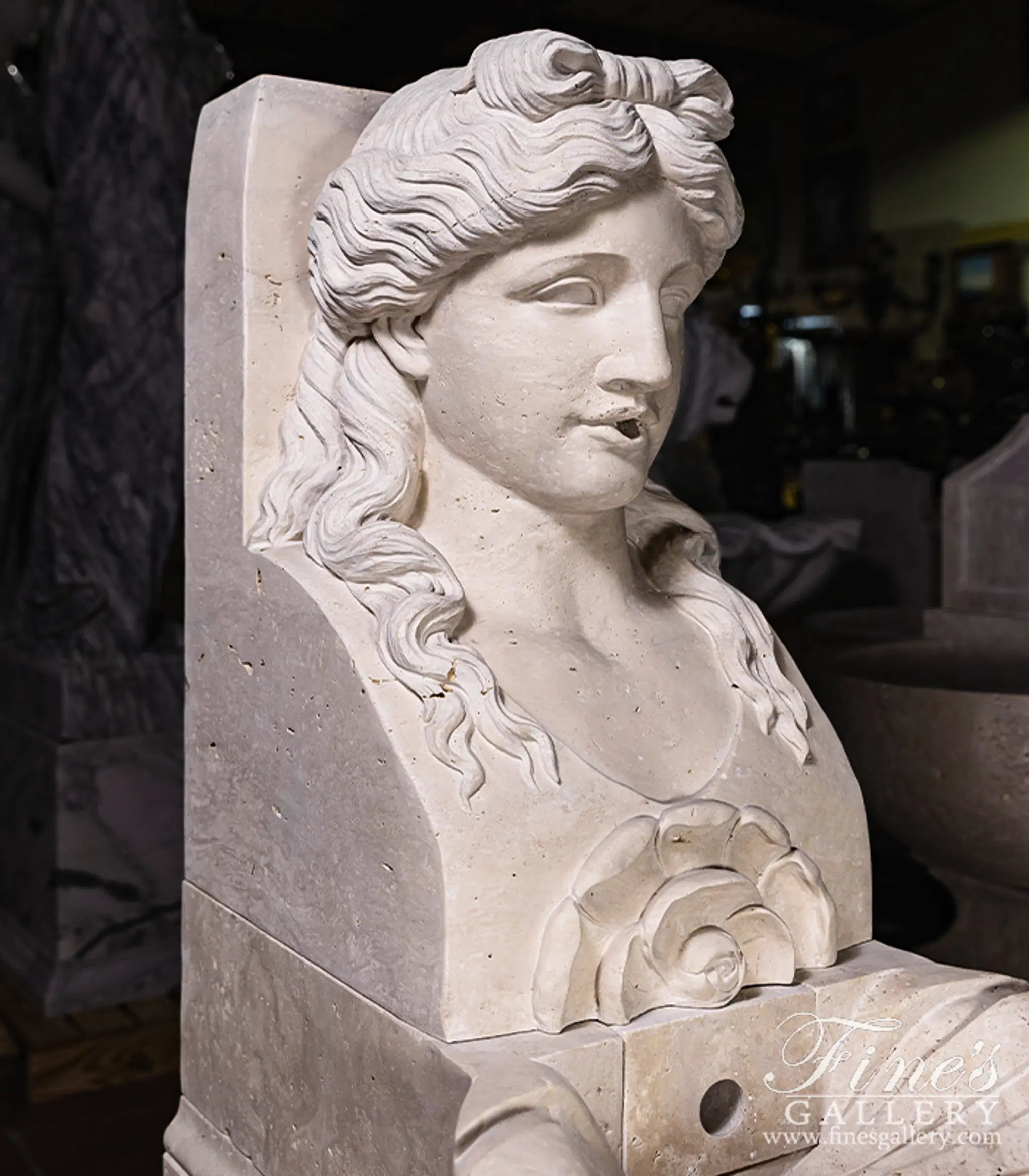 Roman Lady Fountain In Hand Carved Italian Travertine — Model MF-1954 — detail view 4