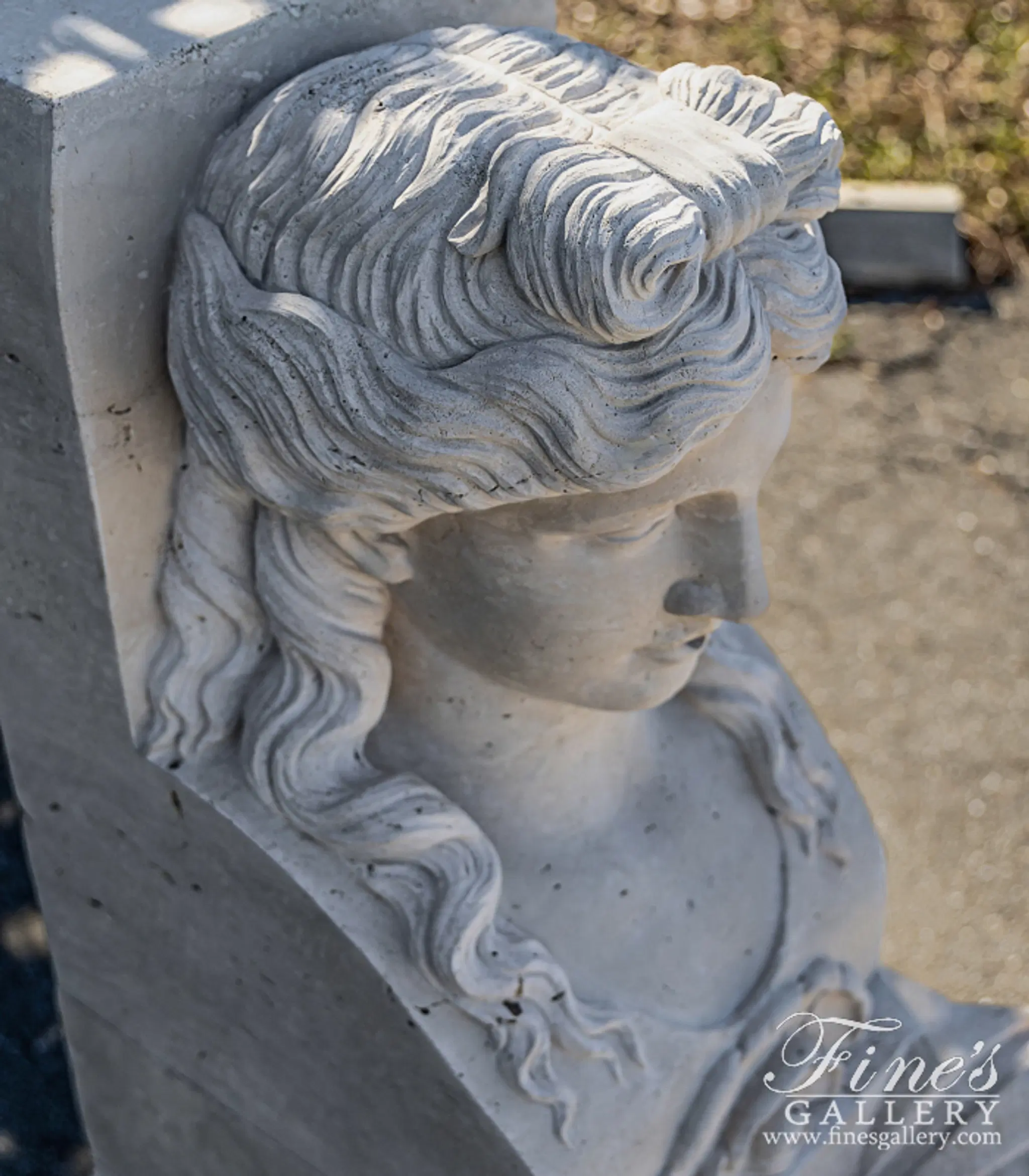 Roman Lady Fountain In Hand Carved Italian Travertine — Model MF-1954 — detail view 5