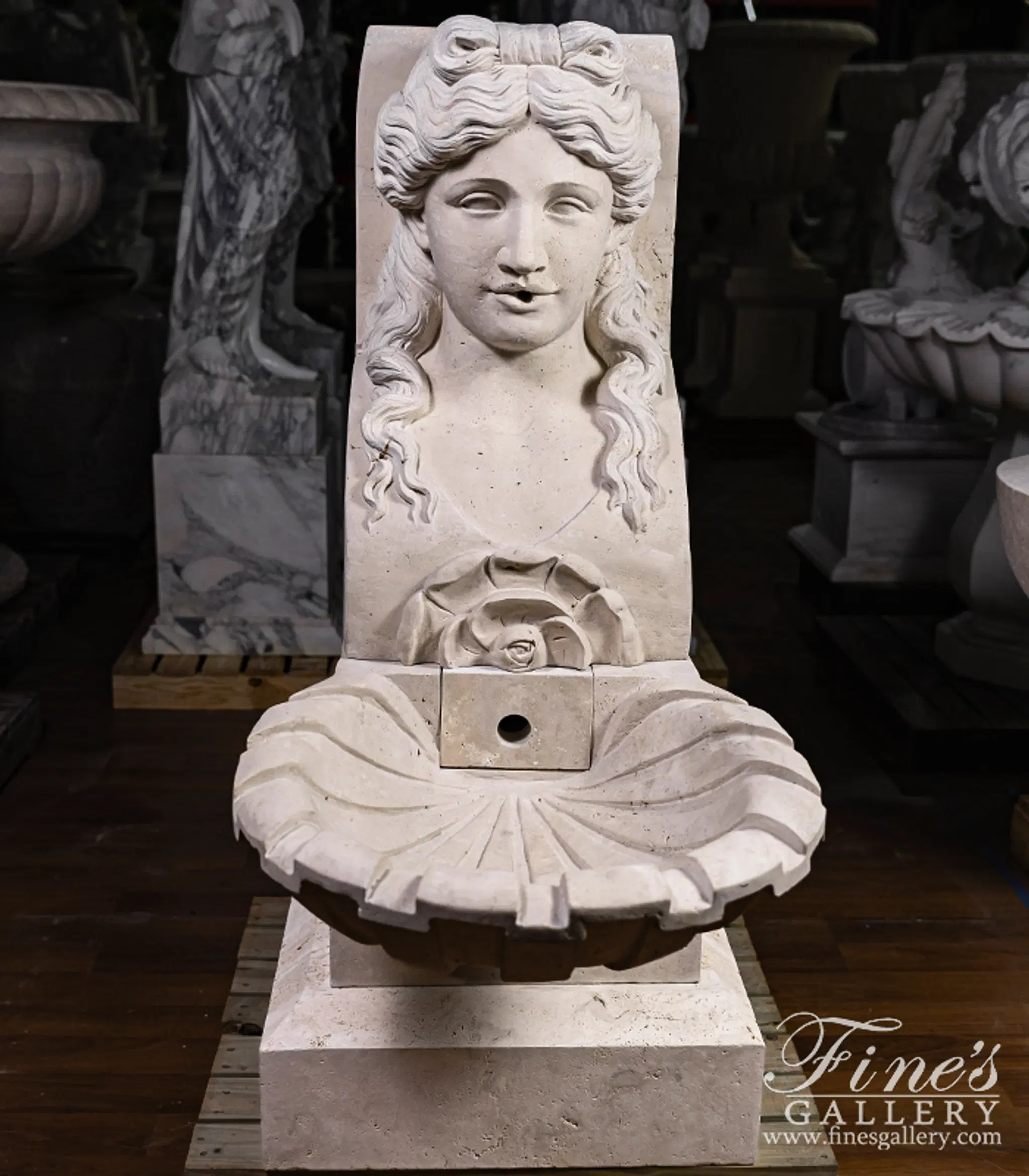 Roman Lady Fountain In Hand Carved Italian Travertine — Model MF-1954 — detail view 6
