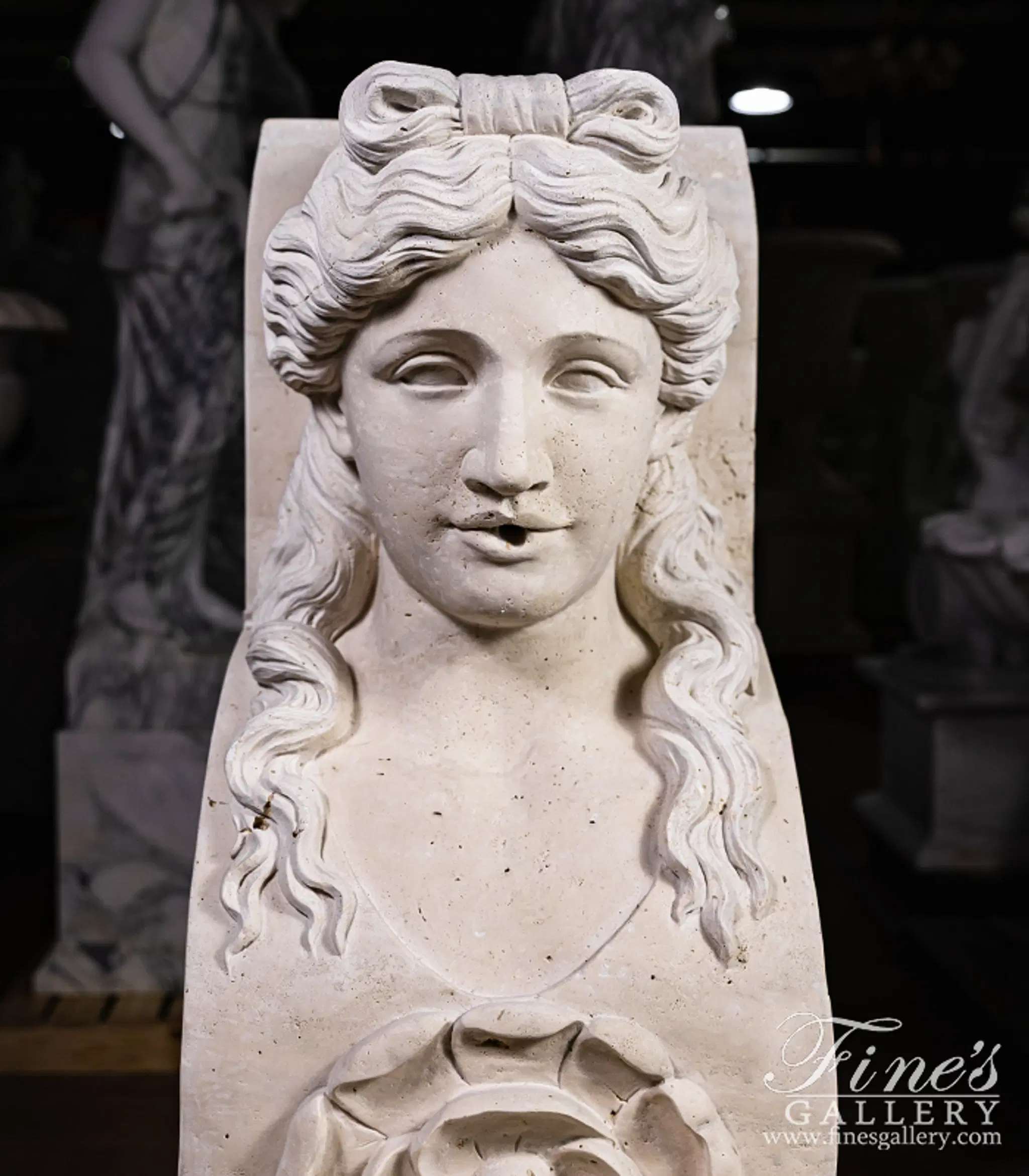 Roman Lady Fountain In Hand Carved Italian Travertine — Model MF-1954 — detail view 3