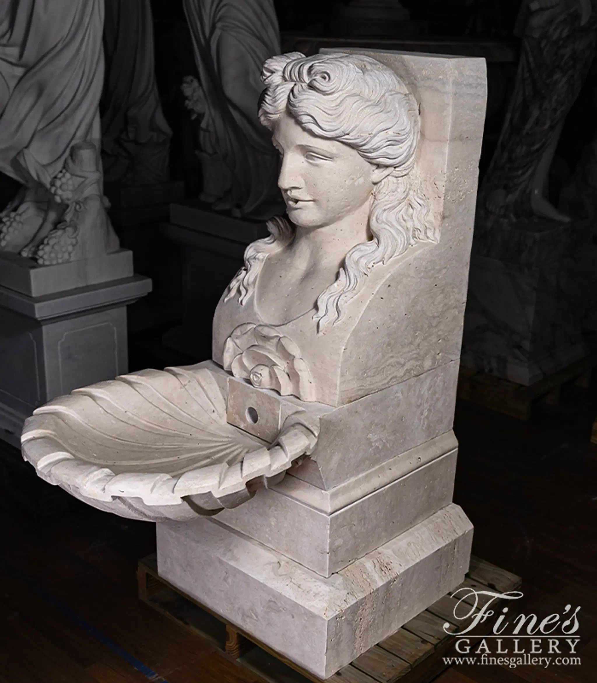 Roman Lady Fountain In Hand Carved Italian Travertine — Model MF-1954 — detail view 7