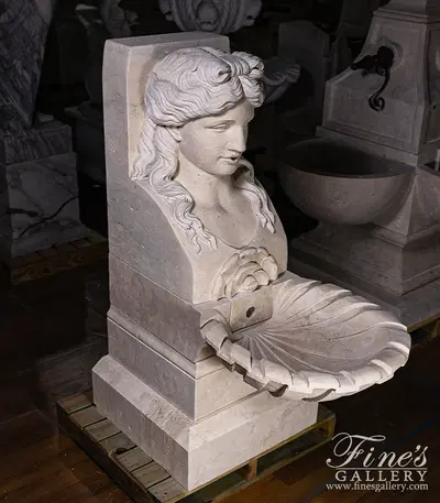 Roman Lady Fountain In Hand Carved Italian Travertine