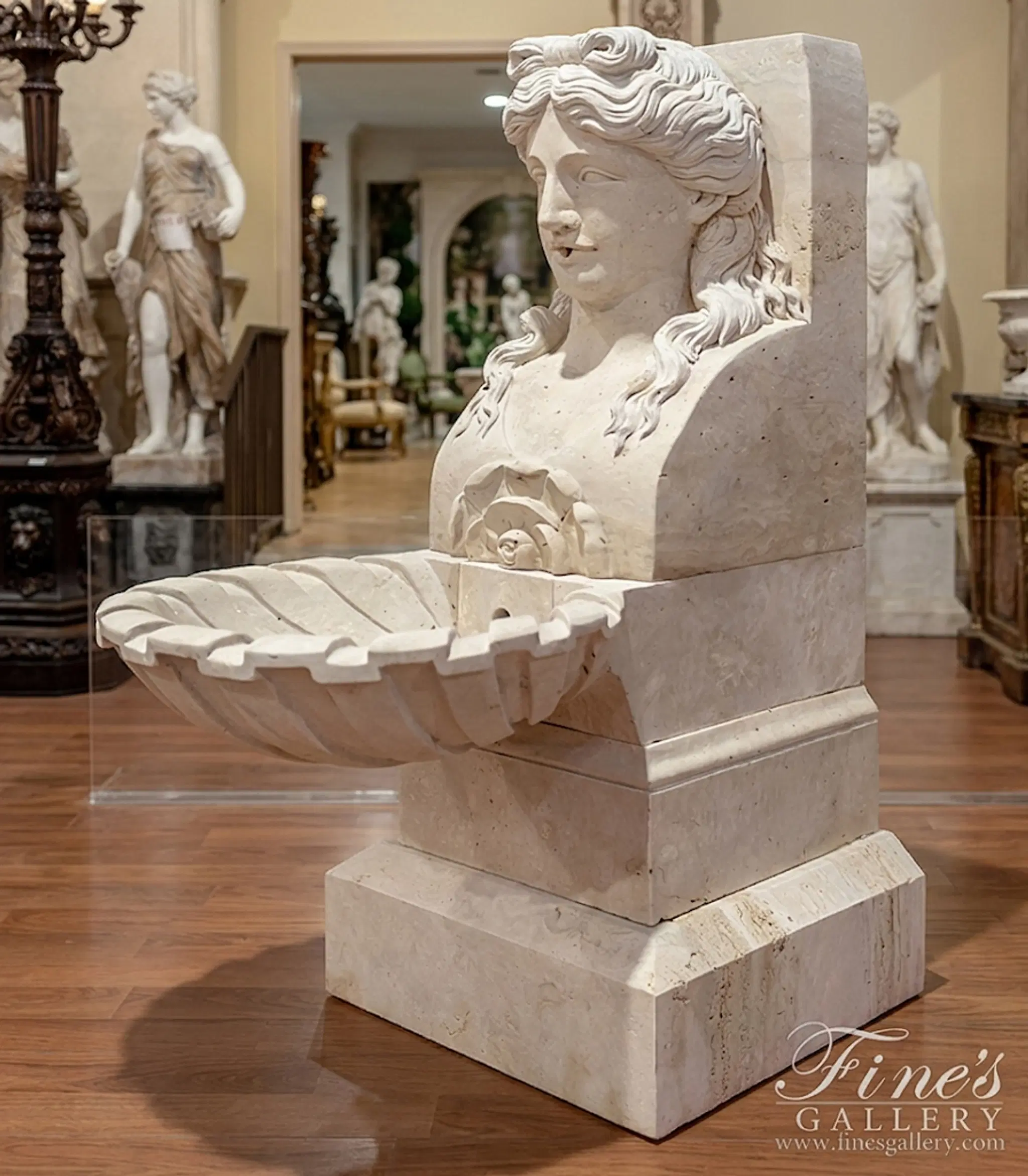 Roman Lady Fountain In Hand Carved Italian Travertine