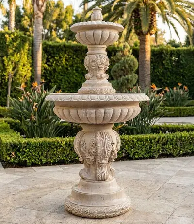Floral Garland Fountain in Roman Travertine