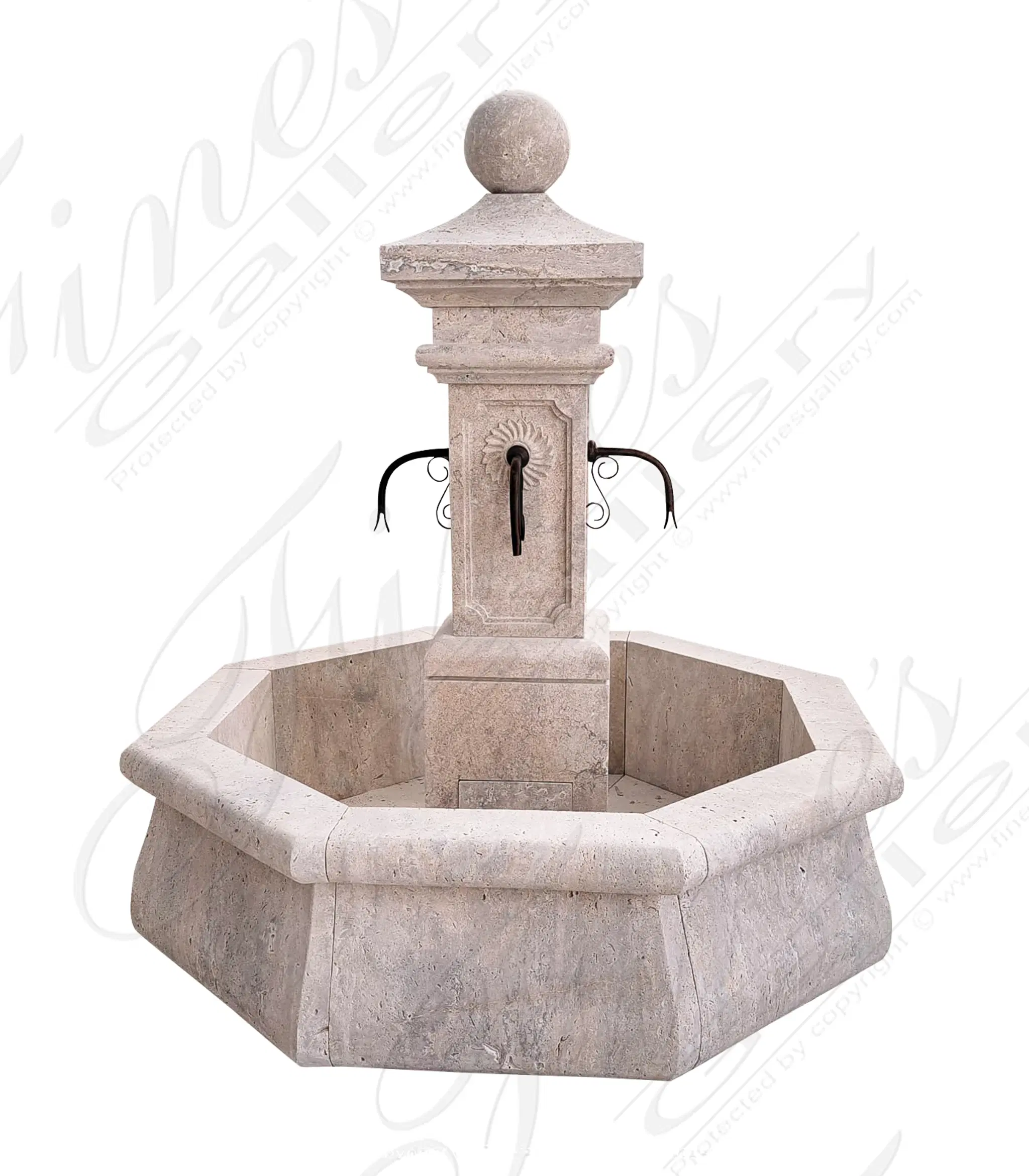 Old World Travertine and Bronze Fountain Feature