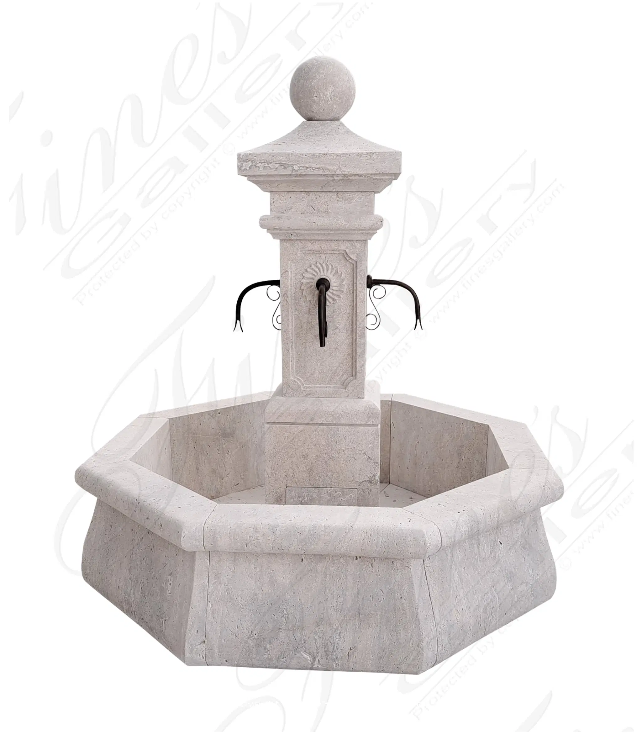 Old World Travertine and Bronze Fountain Feature
