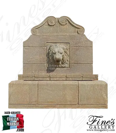 Aged Granite Wall Fountain with Lion Head Motif