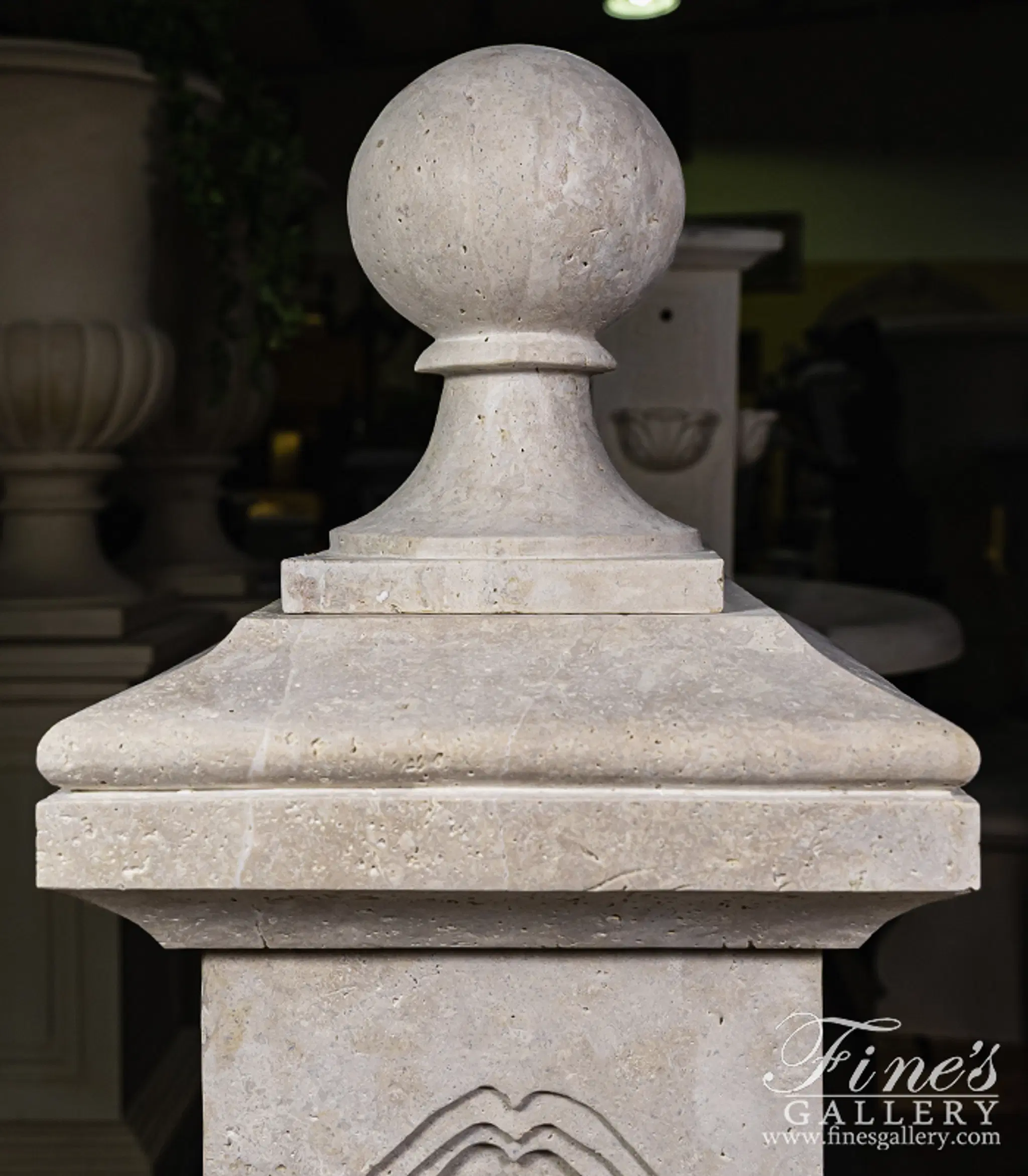 French Country Travertine Stone Fountain - Elegant Single Post Garden Water Feature — Model MF-2000 — detail view 4