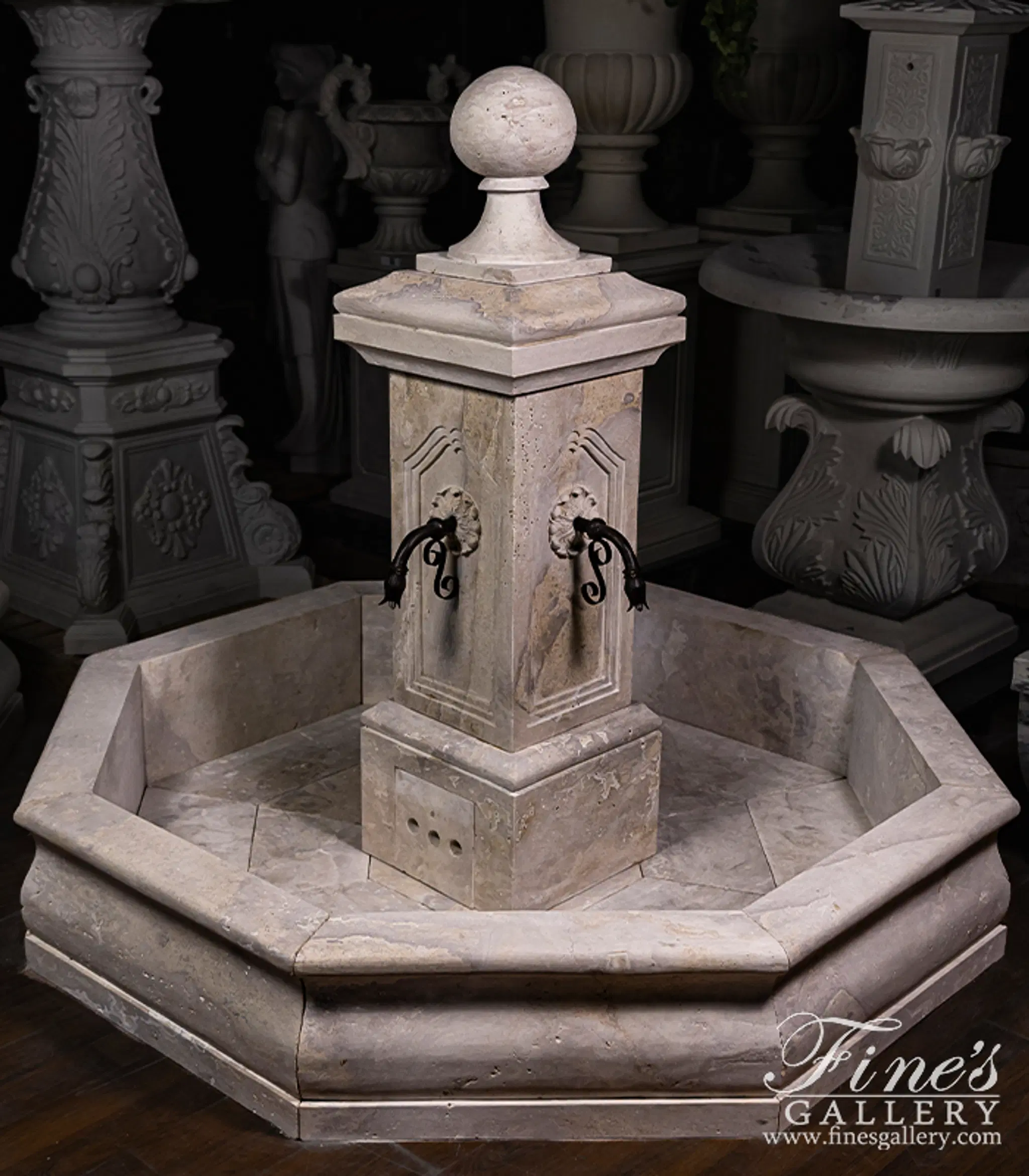 French Country Single Post Fountain in Travertine