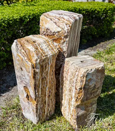 Triple Pillar Stone Fountain in Rare Natural Stone