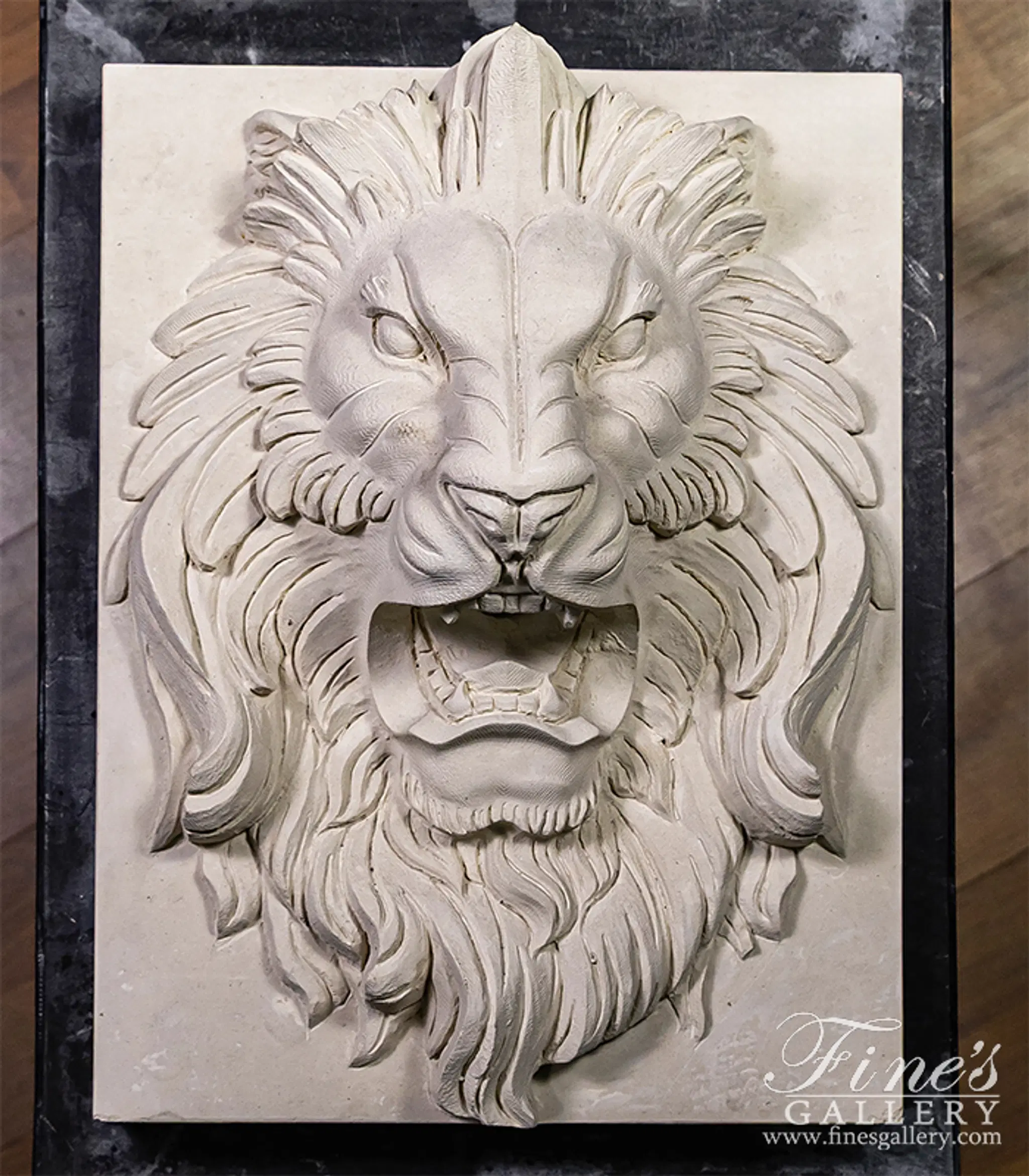 French Limestone Lion Head Wall Mount Fountain Feature — Model MF-2022 — Hand-Crafted by Fine's Gallery