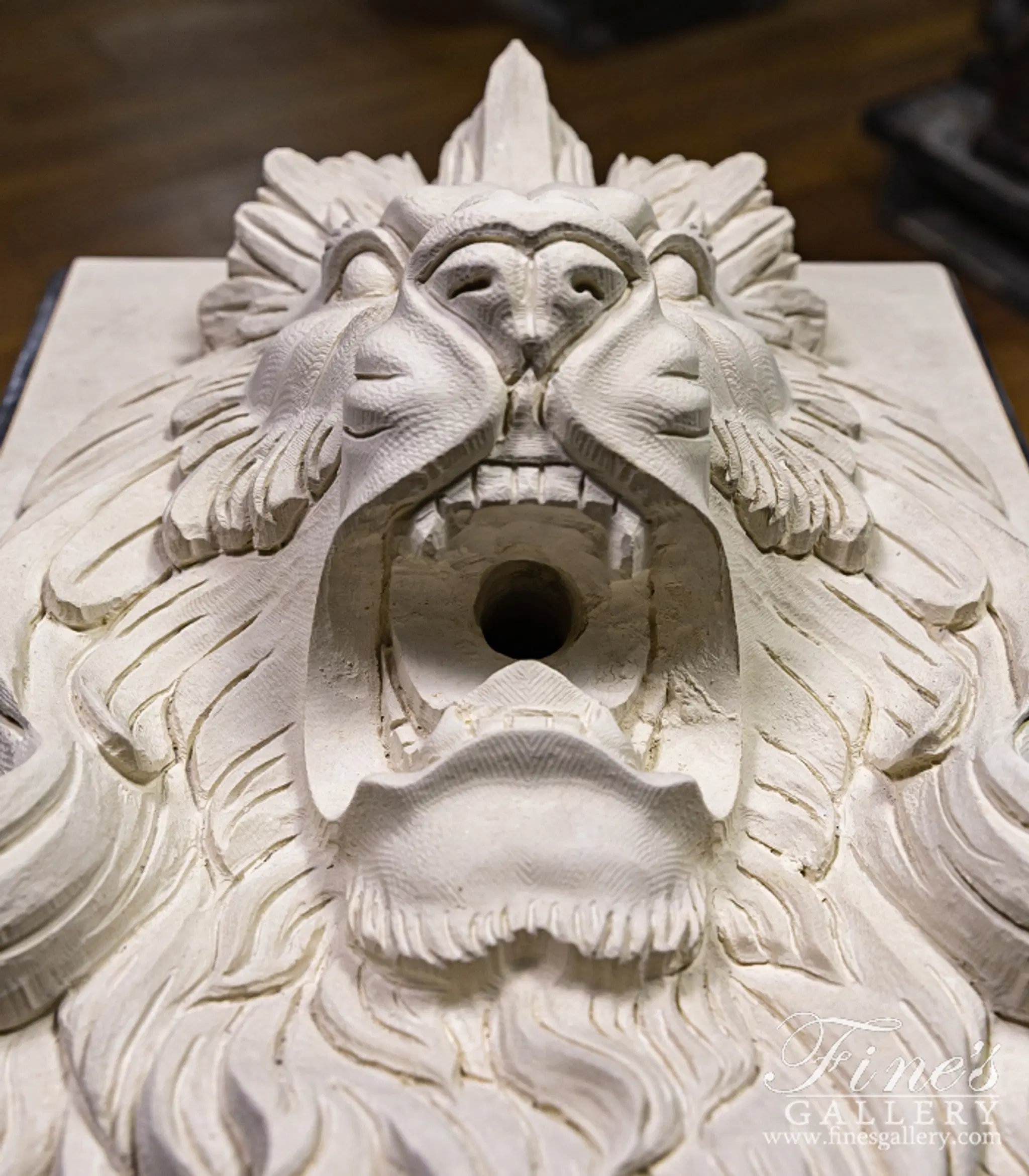 French Limestone Lion Head Wall Mount Fountain Feature — Model MF-2022 — detail view 3