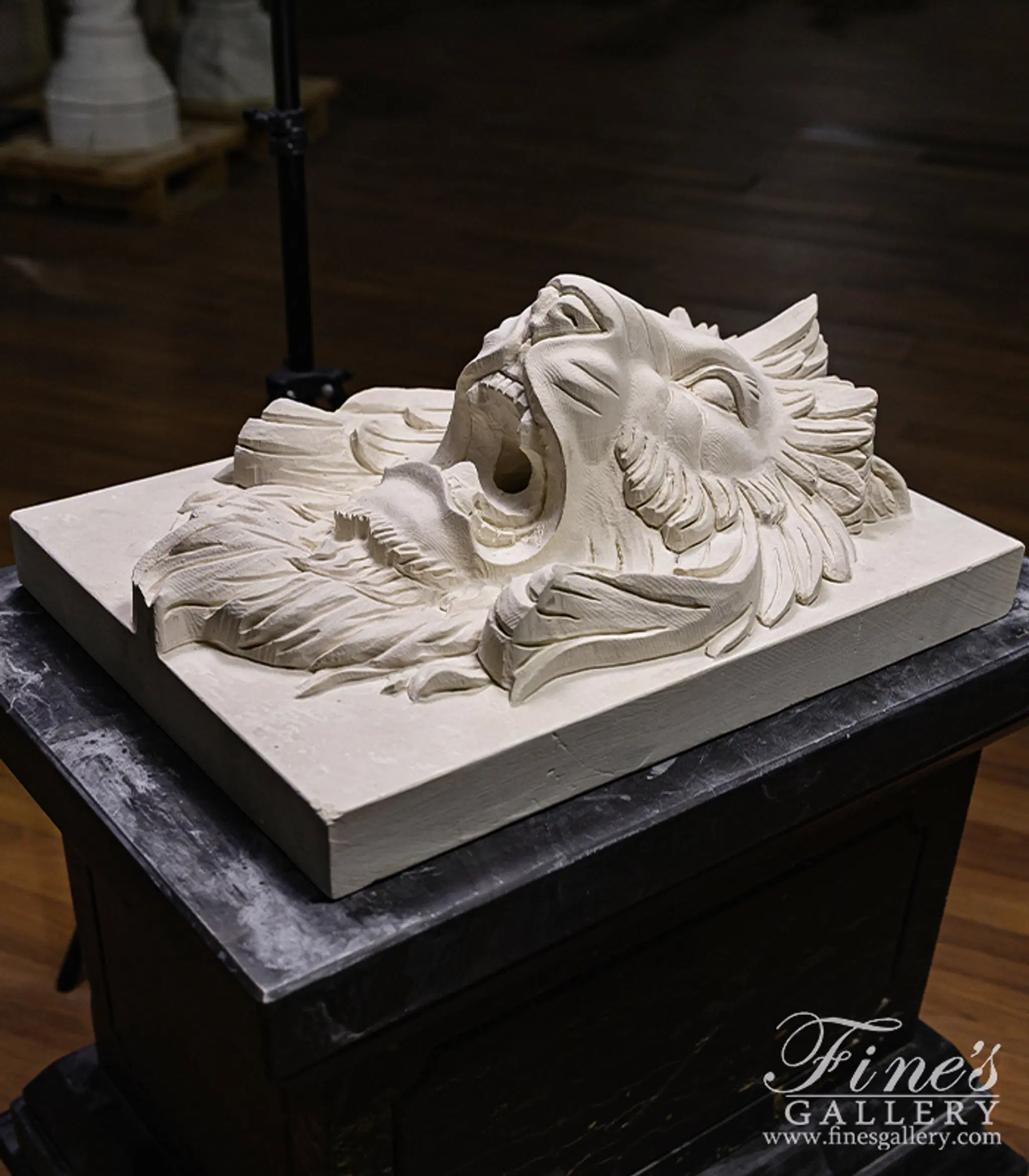 French Limestone Lion Head Wall Mount Fountain Feature — Model MF-2022 — detail view 4