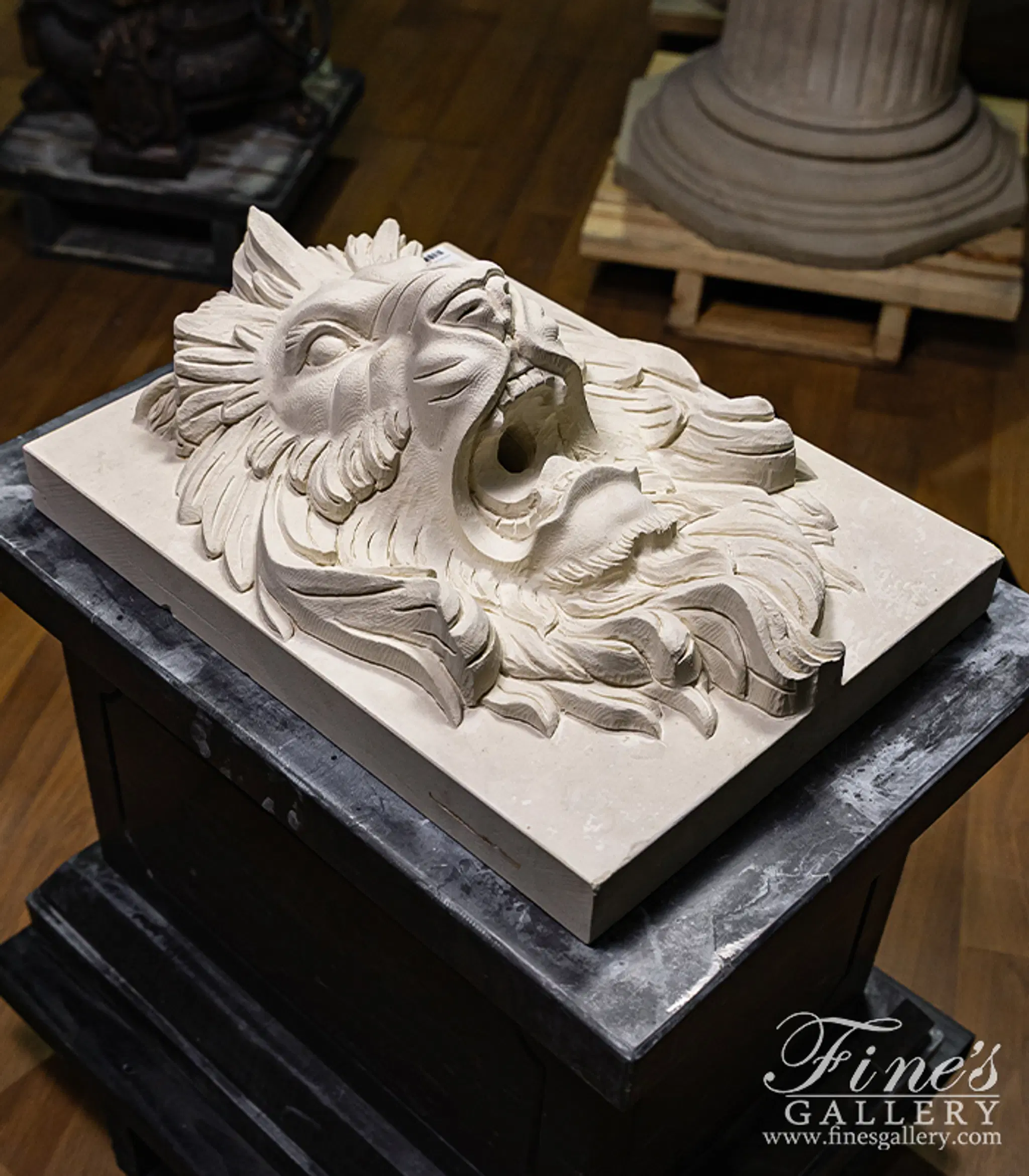 French Limestone Lion Head Wall Mount Fountain Feature — Model MF-2022 — detail view 5