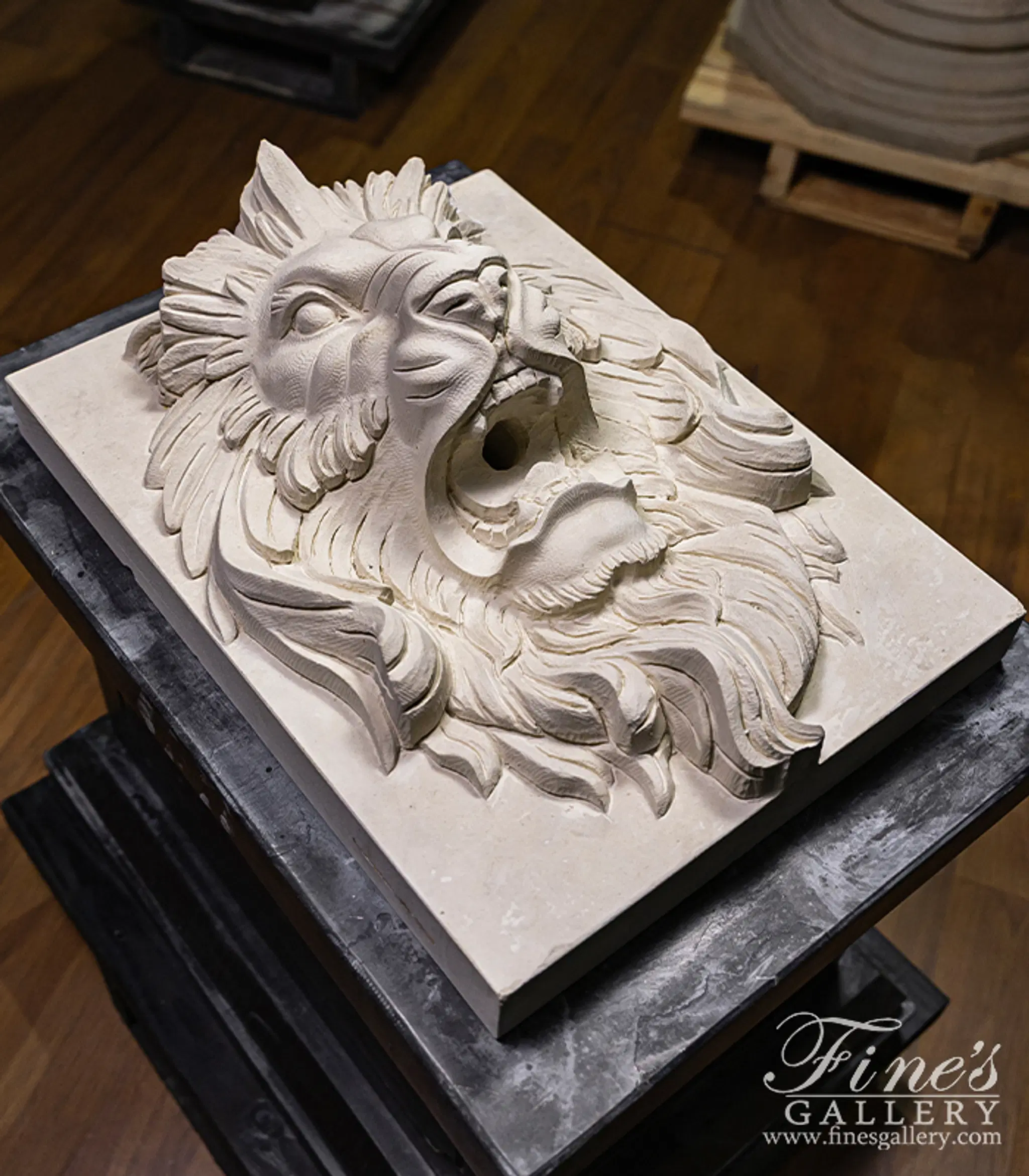 French Limestone Lion Head Wall Mount Fountain Feature — Model MF-2022 — detail view 6