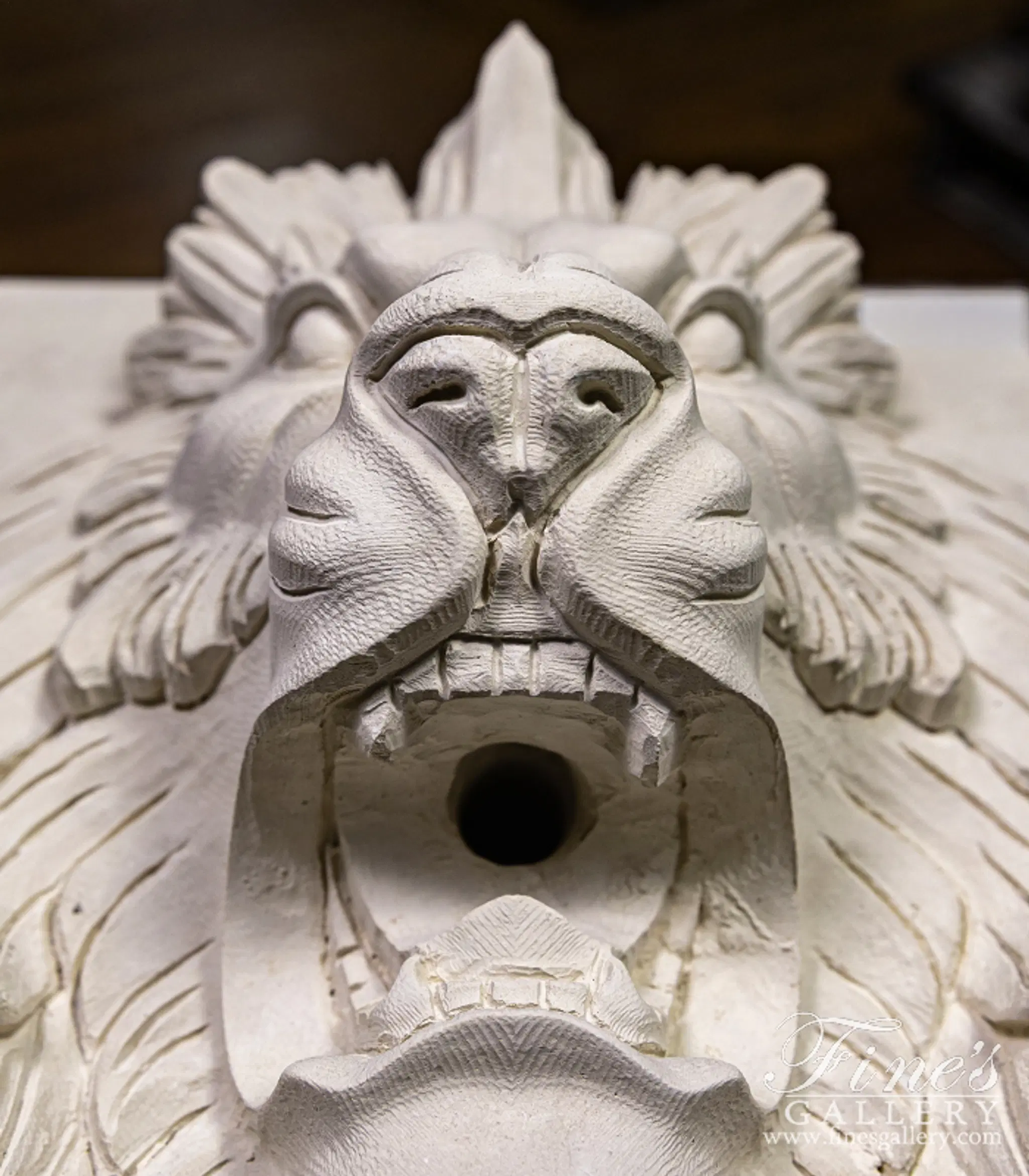 French Limestone Lion Head Wall Mount Fountain Feature — Model MF-2022 — detail view 7