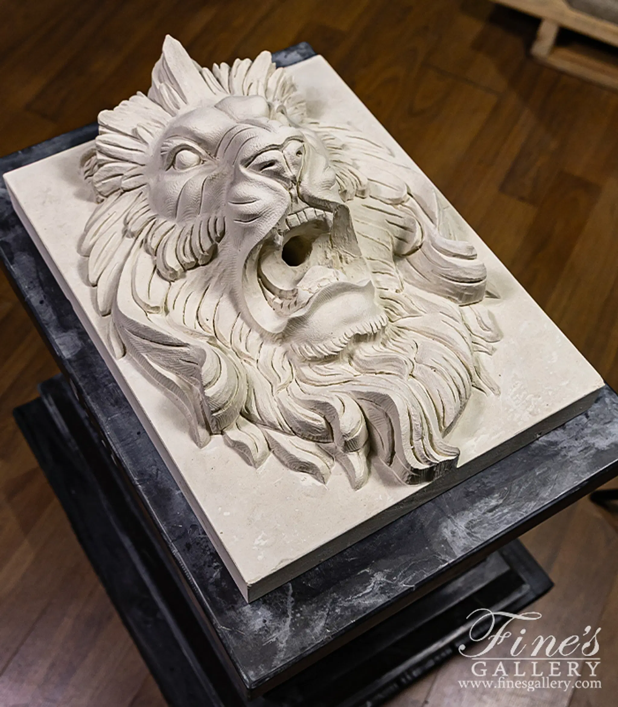French Limestone Lion Head Wall Mount Fountain Feature — Model MF-2022 — detail view 9