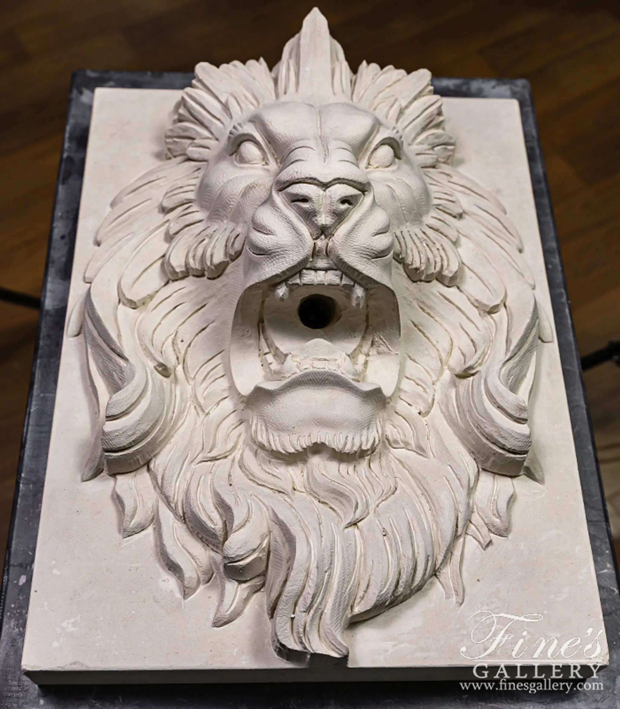 French Limestone Lion Head Wall Mount Fountain Feature — Model MF-2022 — detail view 1