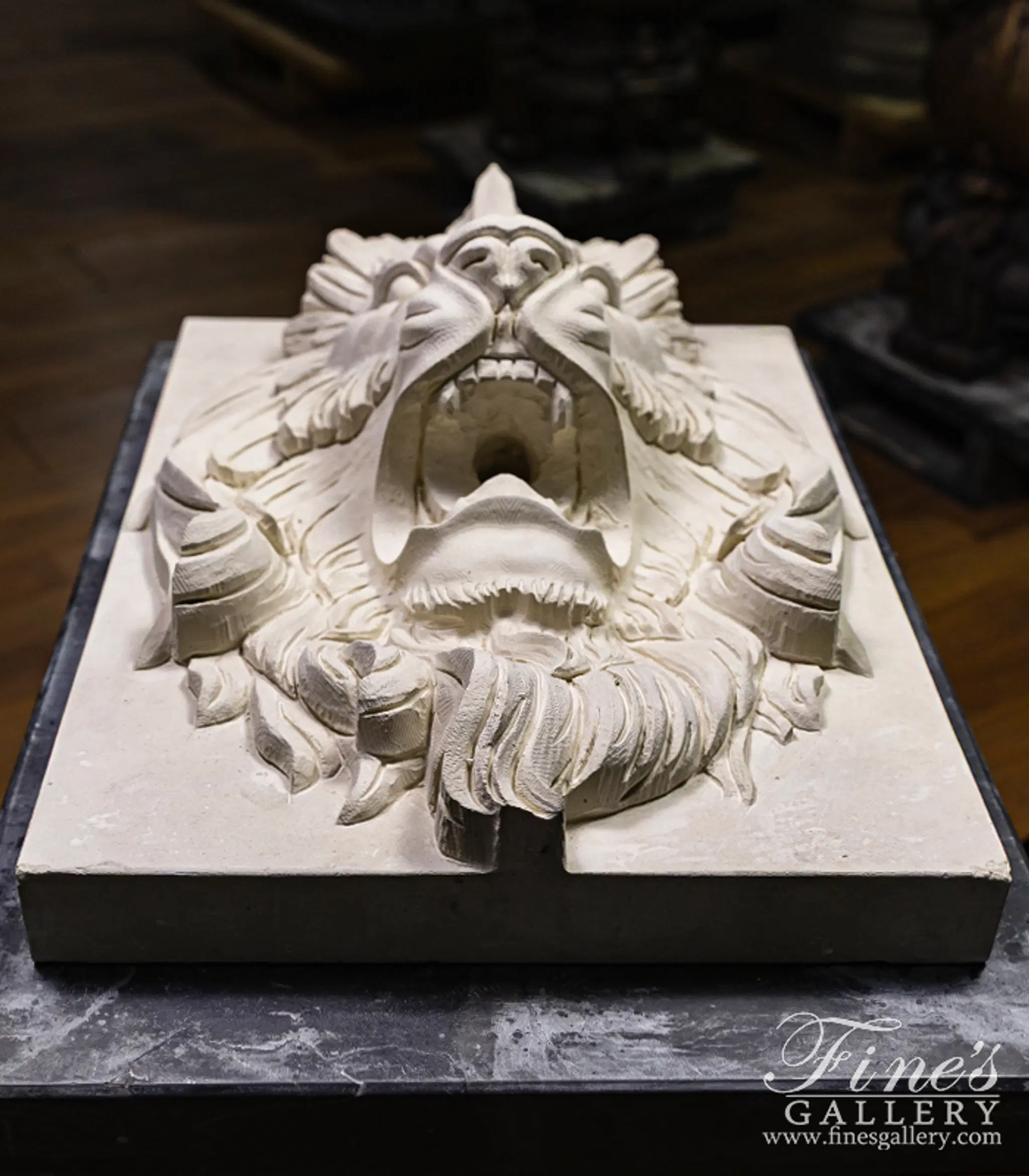 French Limestone Lion Head Wall Mount Fountain Feature — Model MF-2022 — detail view 2