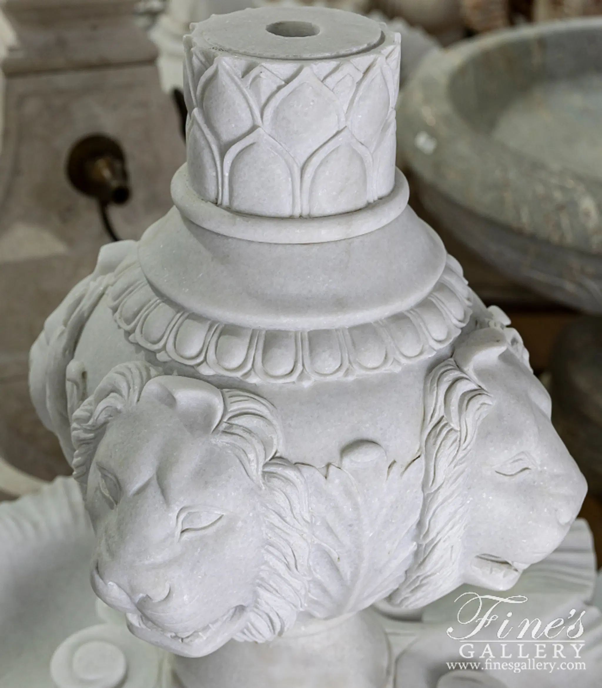 Lion Head Themed Fountain in a White Marble — Model MF-2051 — detail view 4