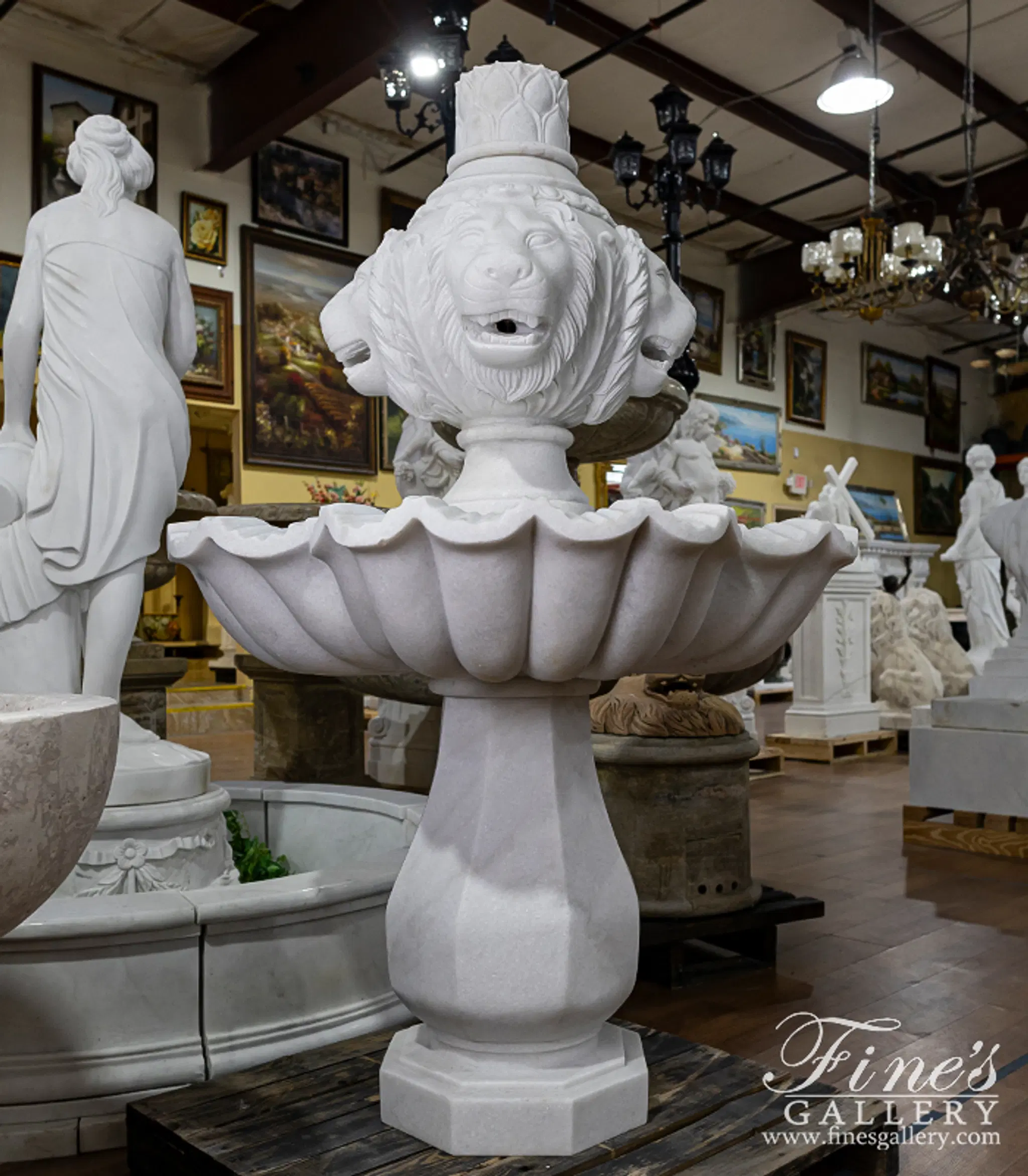Lion Head Themed Fountain in a White Marble — Model MF-2051 — detail view 1