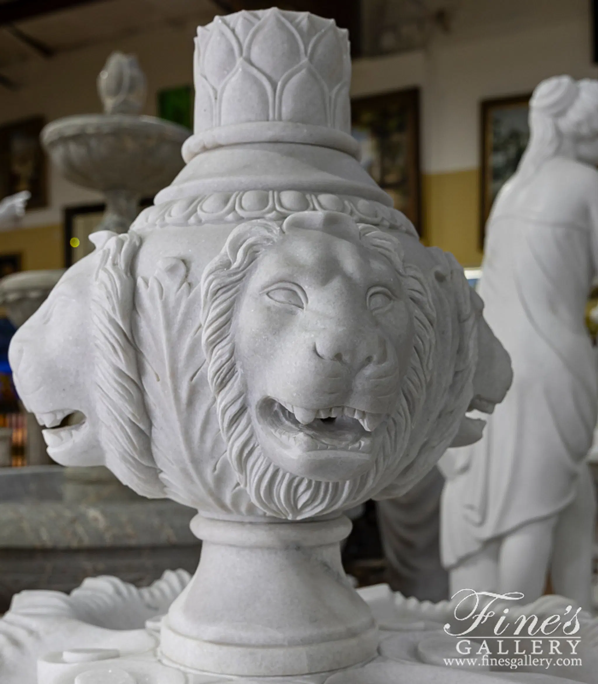 Lion Head Themed Fountain in a White Marble — Model MF-2051 — detail view 2