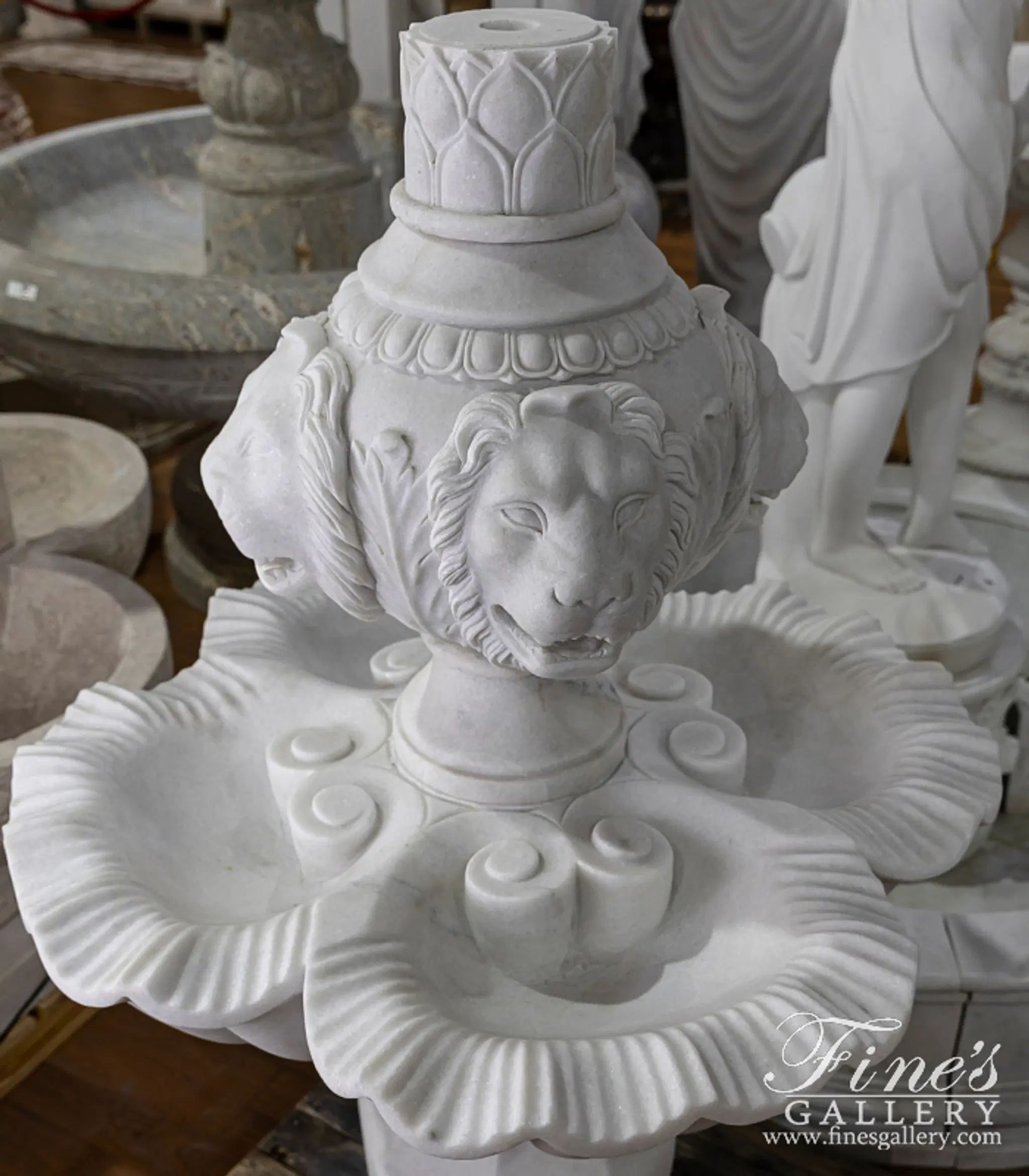 Lion Head Themed Fountain in a White Marble — Model MF-2051 — detail view 3