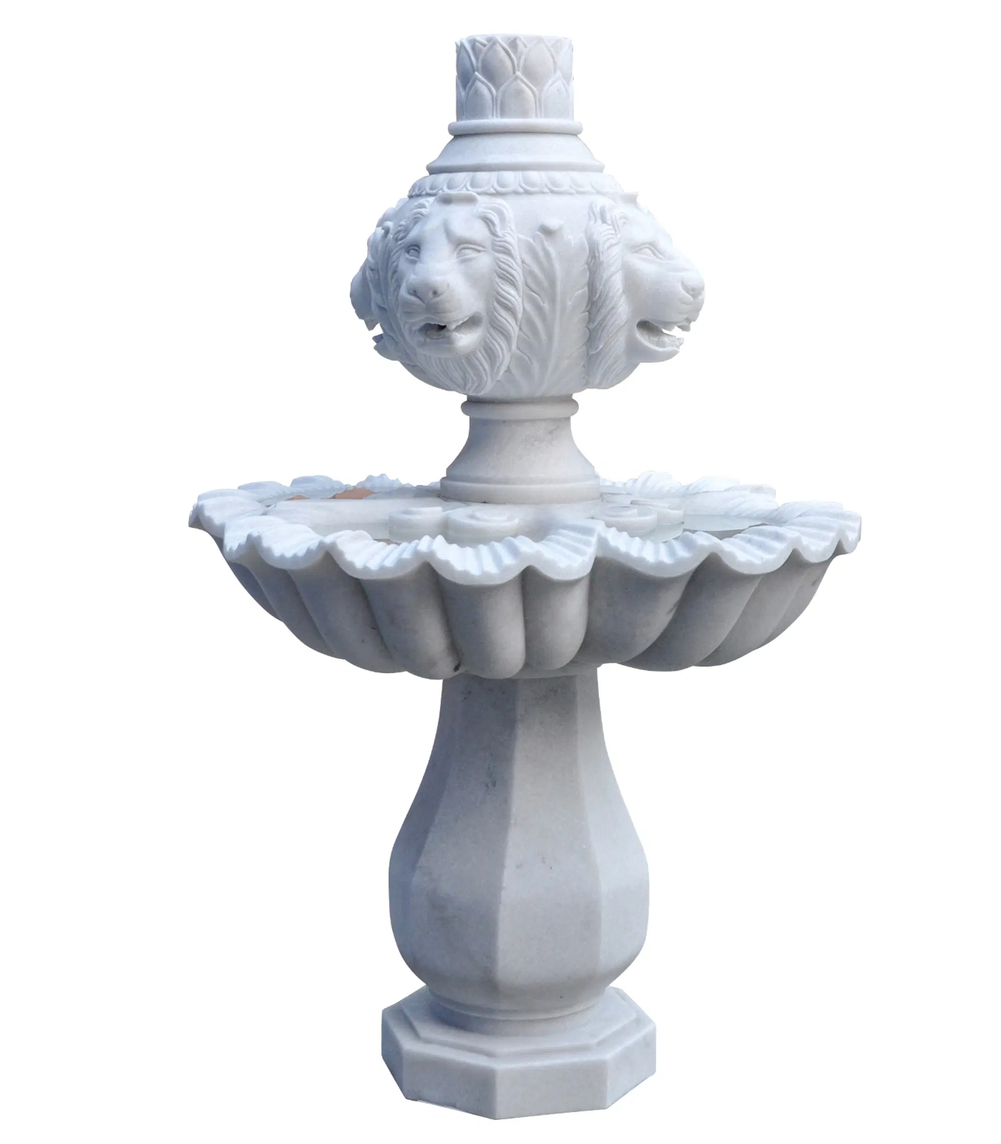 Lion Head Themed Fountain in a White Marble