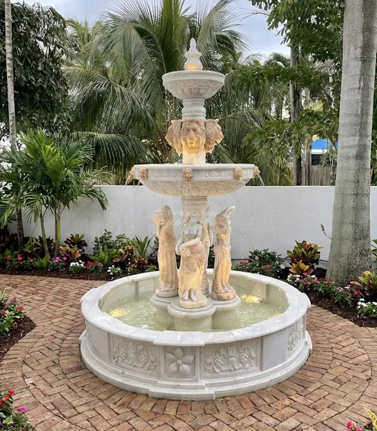 Multicolored Marble and Onyx Greco Roman Fountain