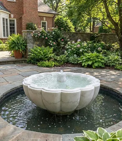 Single Tier White Marble Garden Fountain