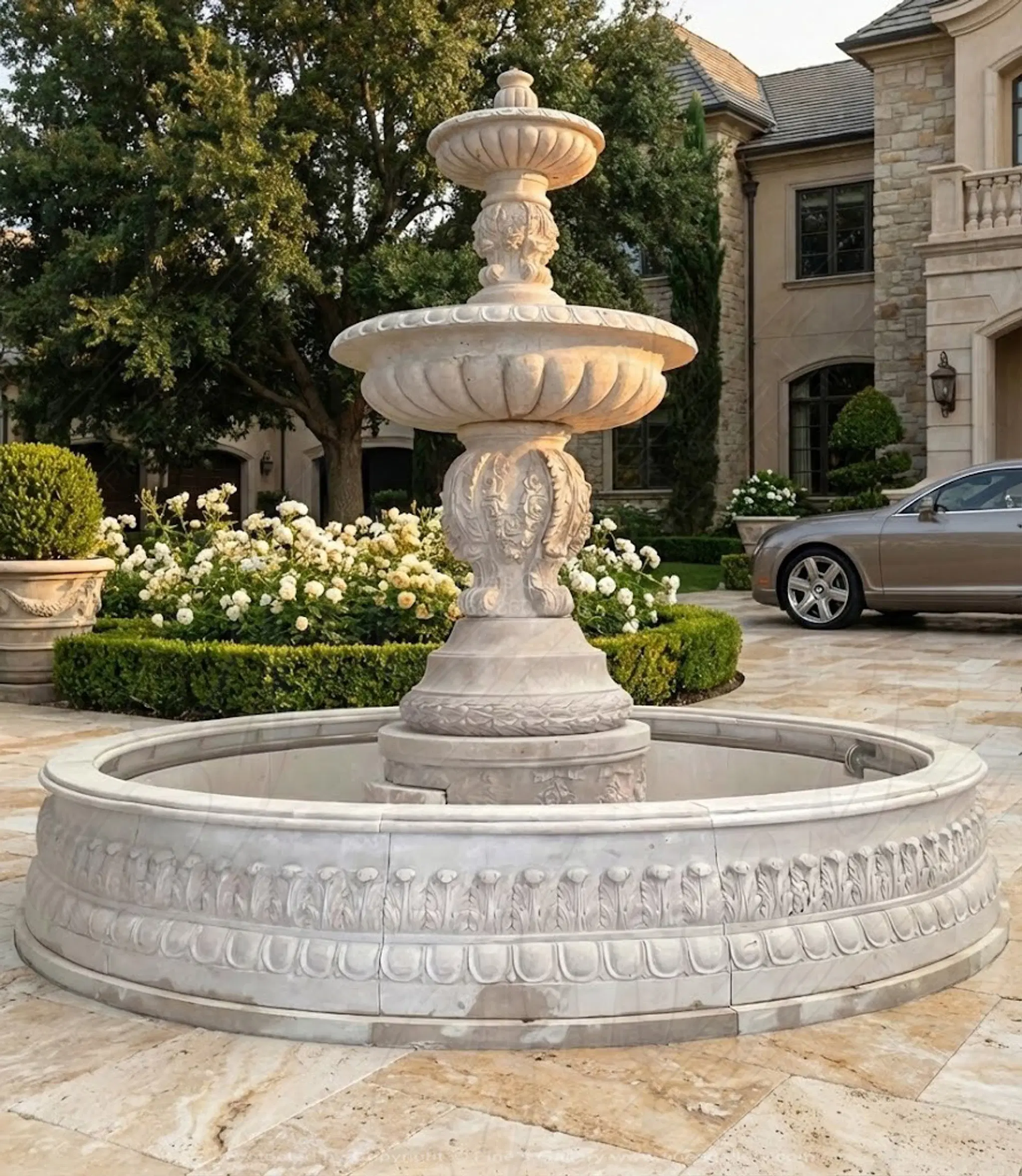Elaborate Tiered Fountain in Classic Light Travertine
