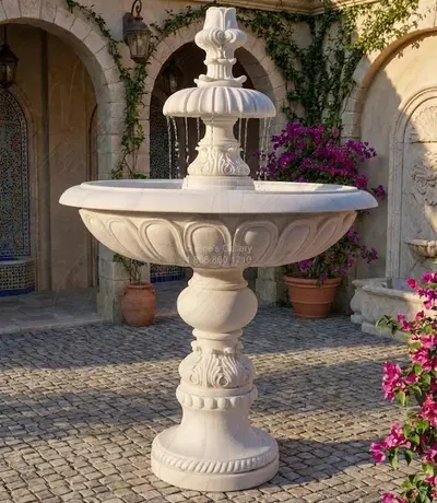 Fleur De Lis Theme Fountain in Statuary Marble