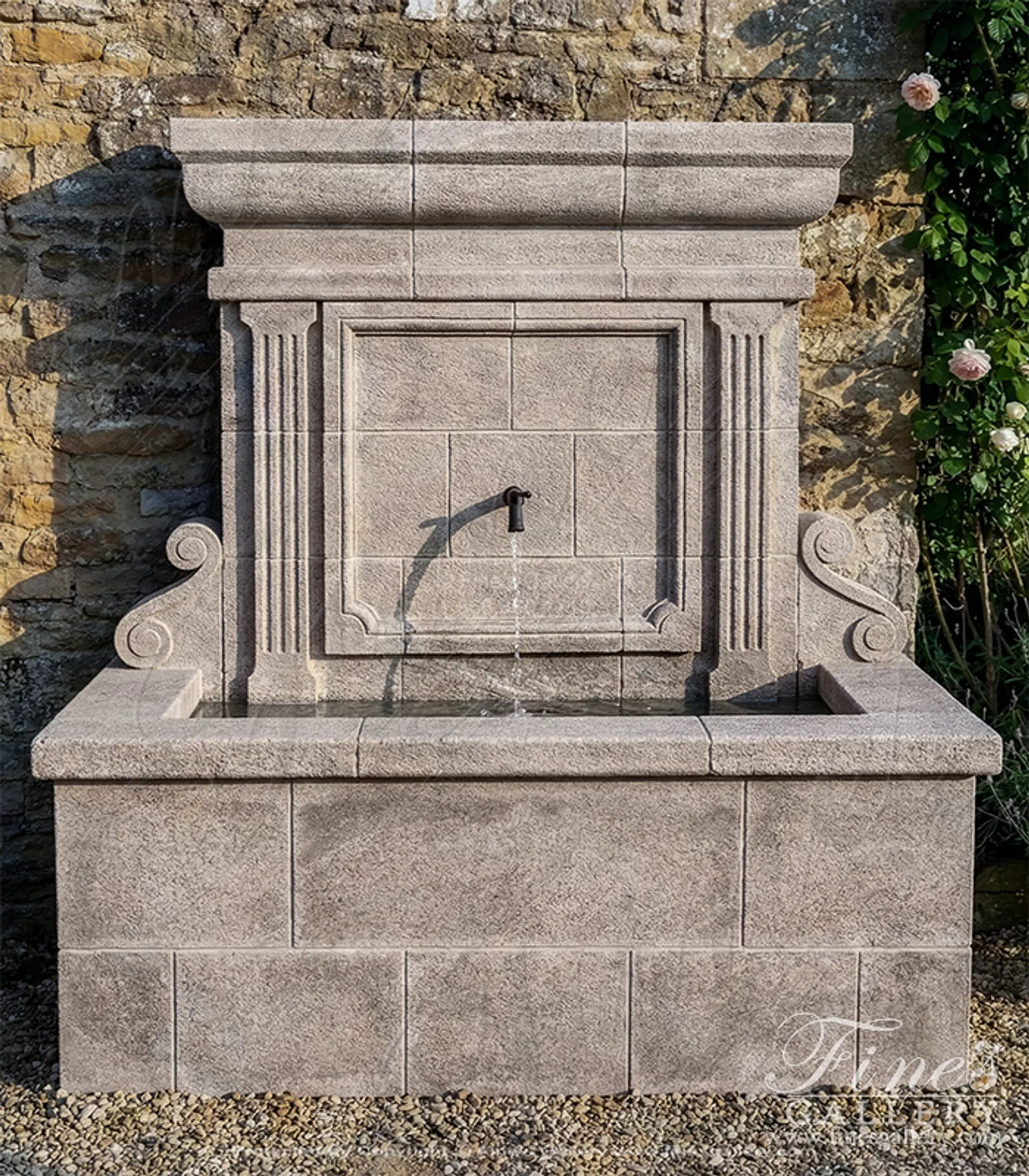Aged Granite French Country Wall Fountain — Model MF-2106 — Hand-Crafted by Fine's Gallery