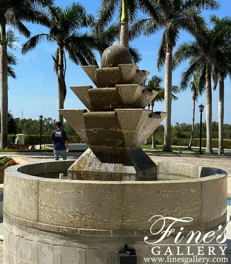 Modern Granite Fountain in Solid Antique Griggio Granite