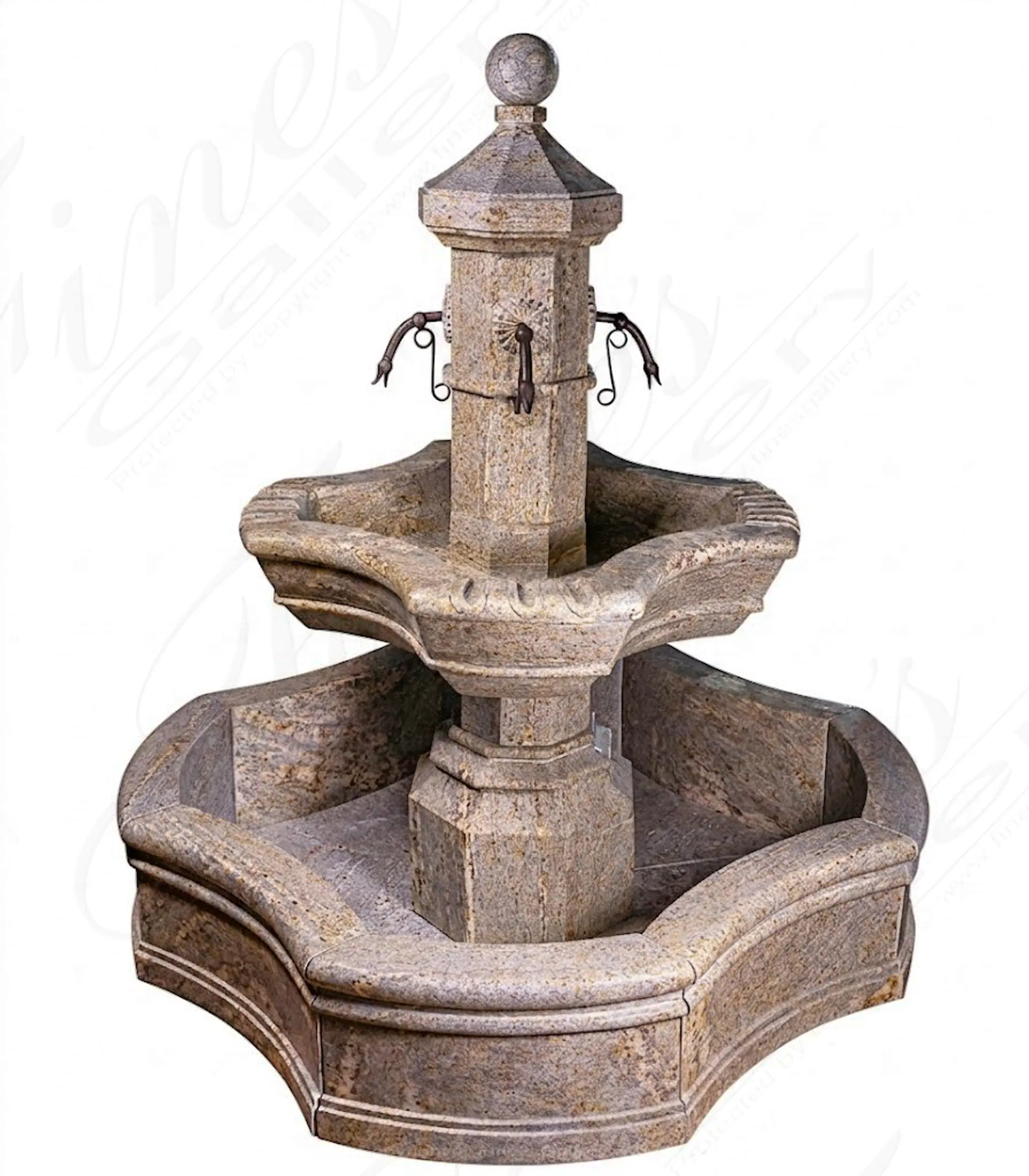 Antique Griggio Granite Old World Fountain Feature — Model MF-2125 — Hand-Crafted by Fine's Gallery