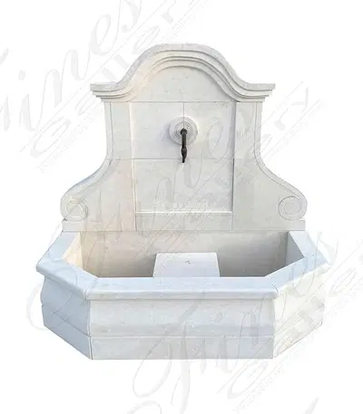Garden Wall Fountain in French Limestone with Bronze Spigot