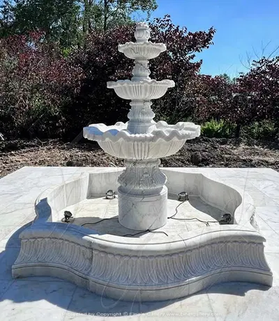 Elaborate Fountain and Matching Pool Basin in Elegant White Marble
