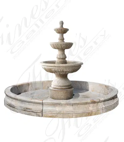 Three Tiered Granite Fountain with Pool Surround