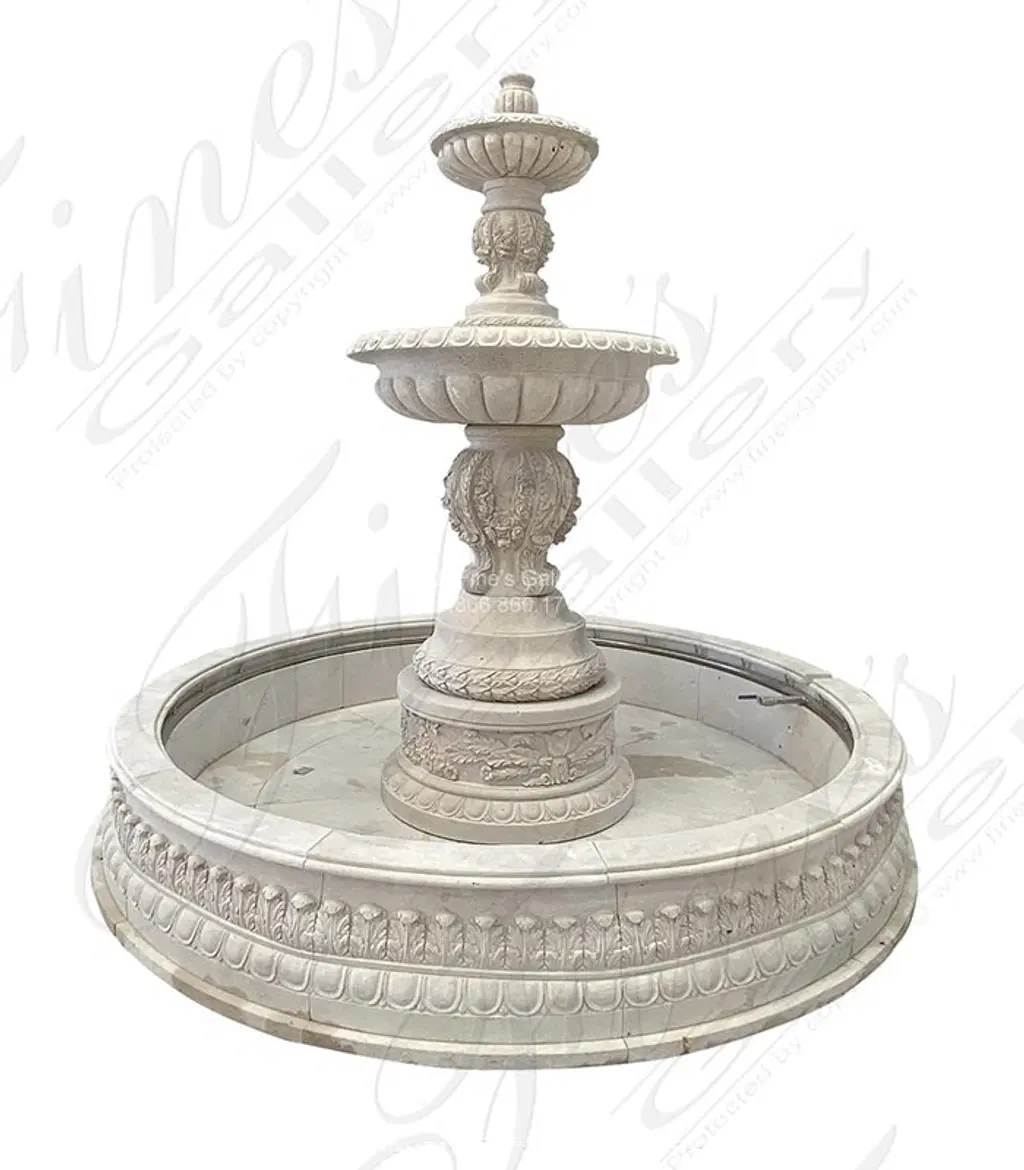 Elaborate Tiered Fountain in Classic Light Travertine
