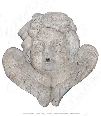 Cherub w/Wings Wall Mount Fountain in Travertine