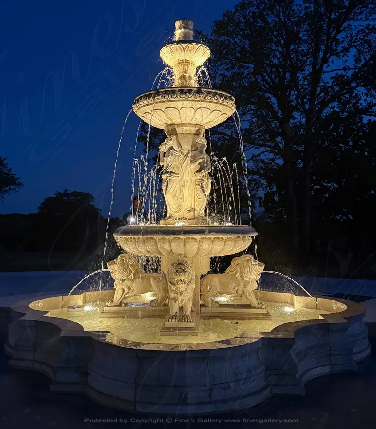 Roman Ladies and Lions Fountain in Classic Light Travertine
