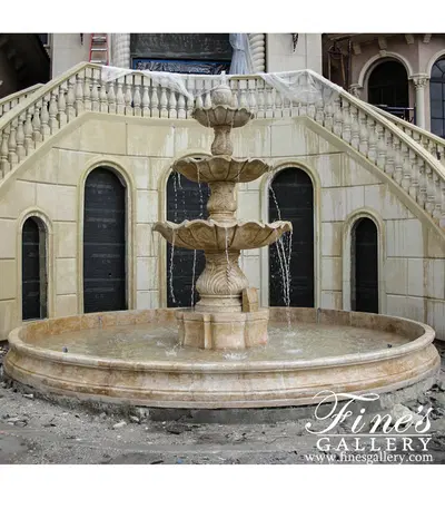 Grand Scale Three Tiered Fountain in Classic Light Travertine
