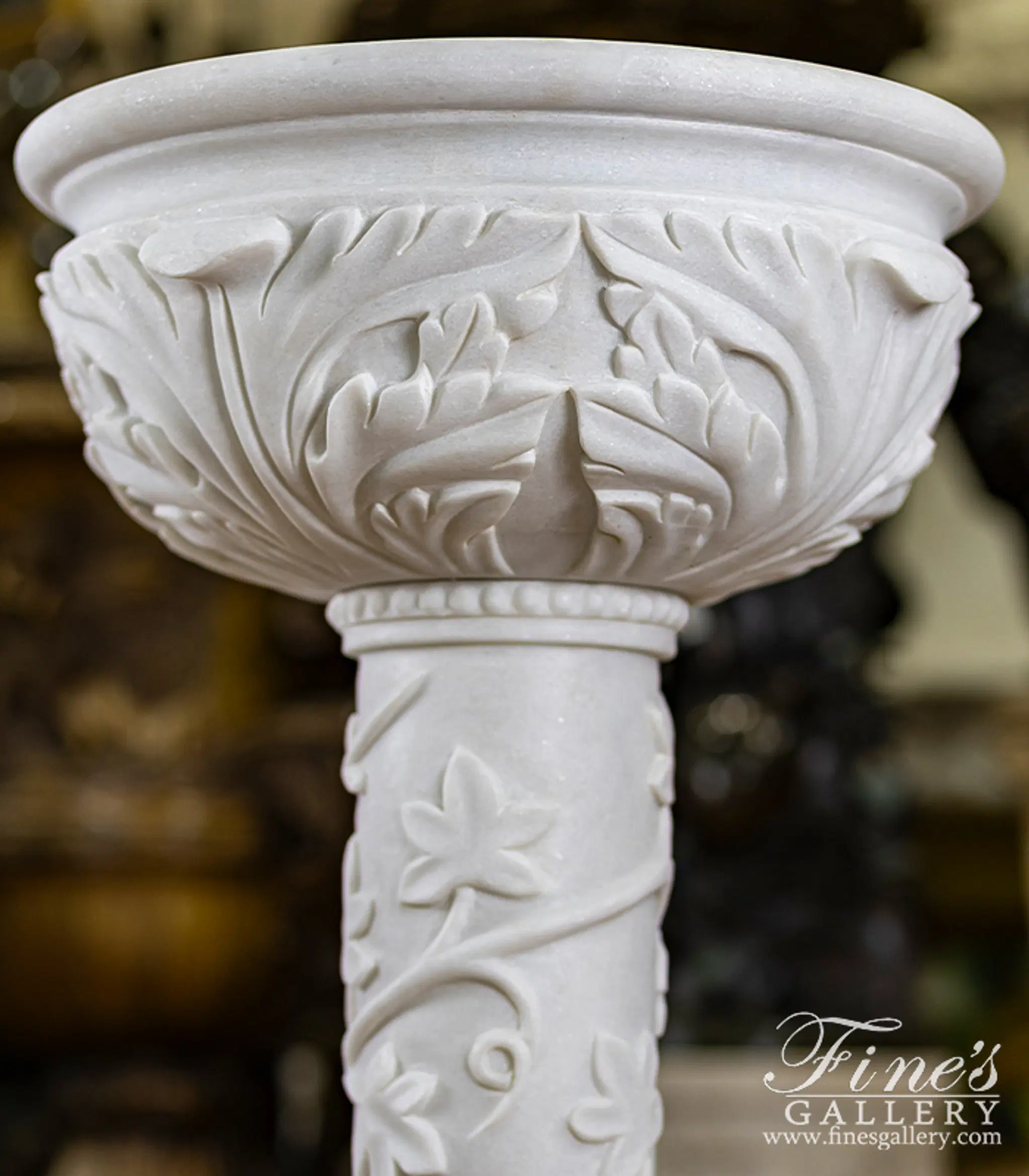 Vine and Leaf Birdbath in Statuary Marble — Model MF-2175 — detail view 2