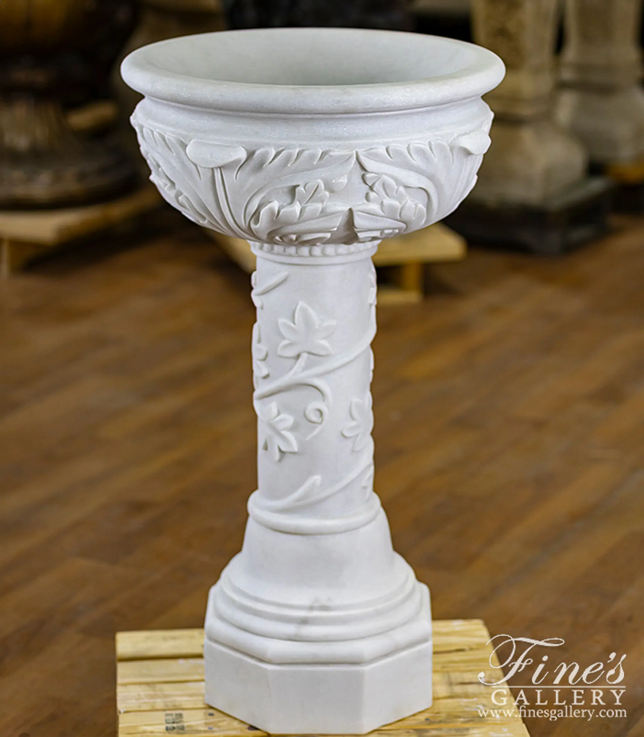 Vine and Leaf Birdbath in Statuary Marble — Model MF-2175 — detail view 3
