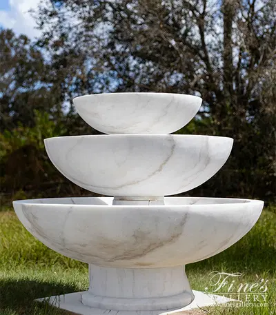 Contemporary Style Three Tiered Fountain in Statuary White Marble