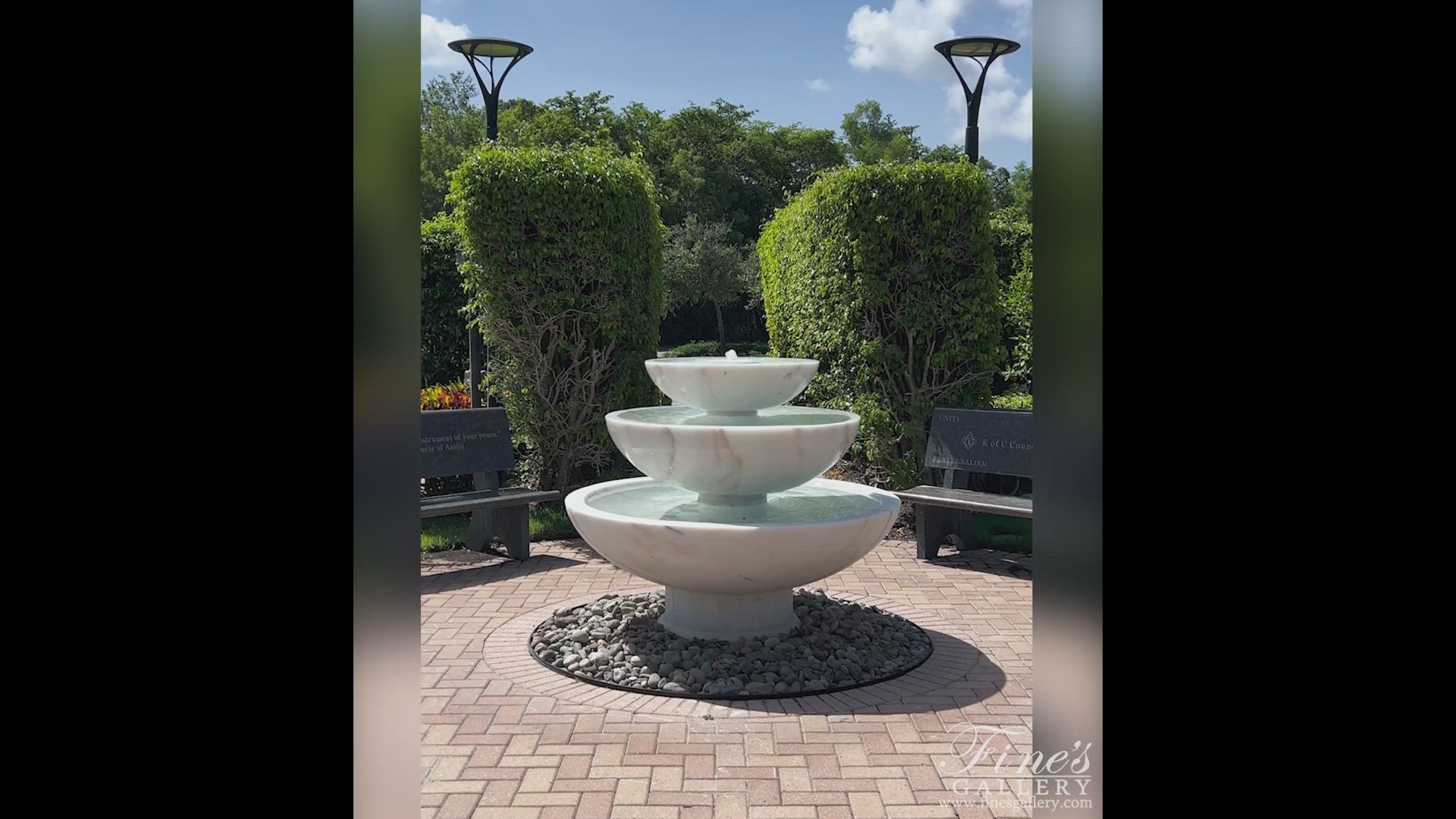 Contemporary Style Three Tiered Fountain in Statuary White Marble — Model MF-2184 — product video