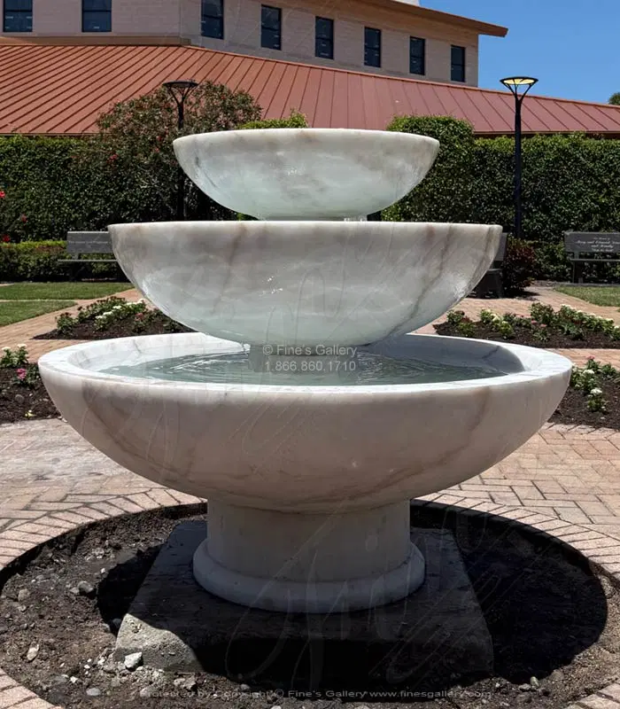 Contemporary Style Three Tiered Fountain in Statuary White Marble