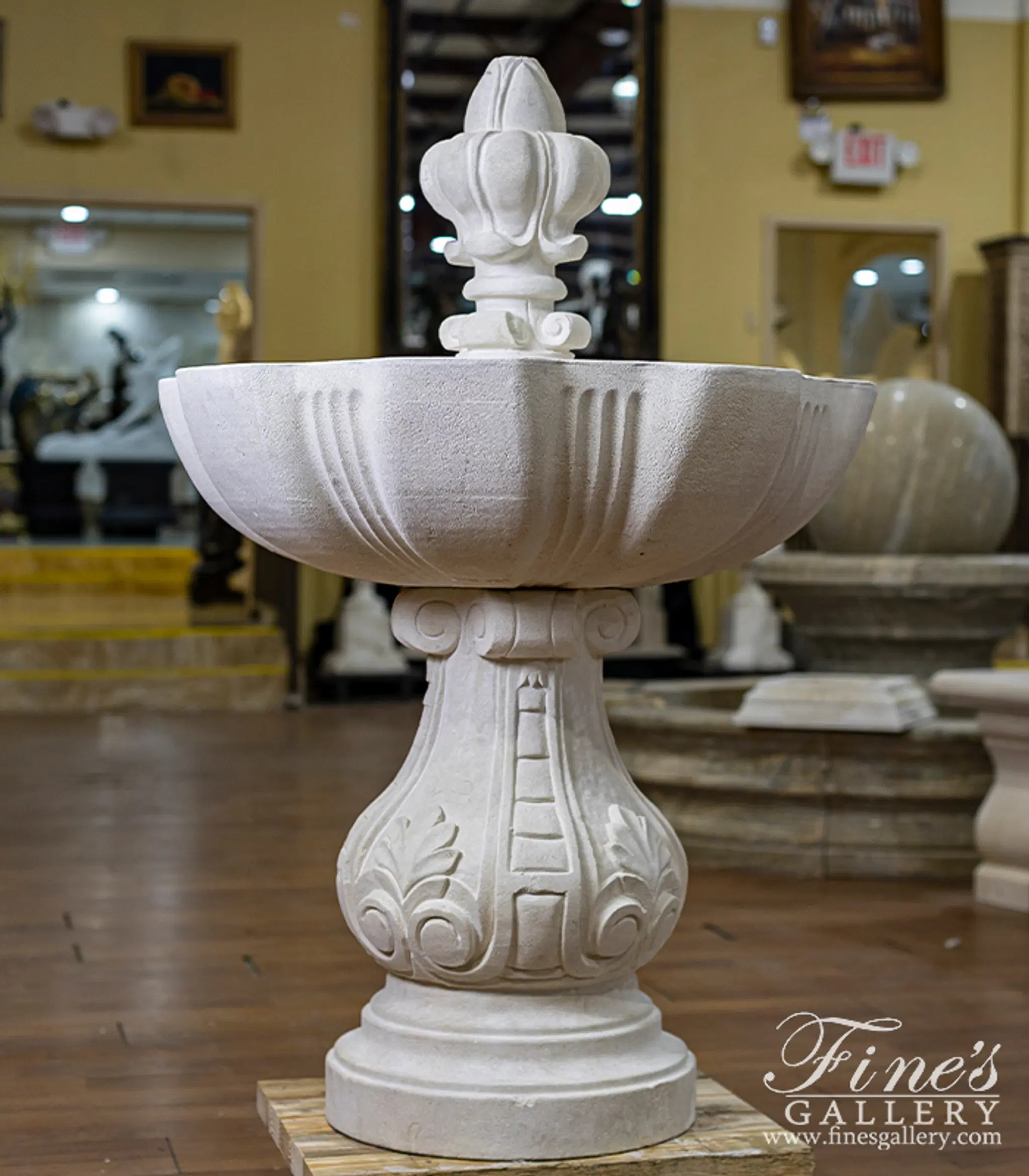 48" Single Tier Fountain in French Limestone — Model MF-2187 — Hand-Crafted by Fine's Gallery