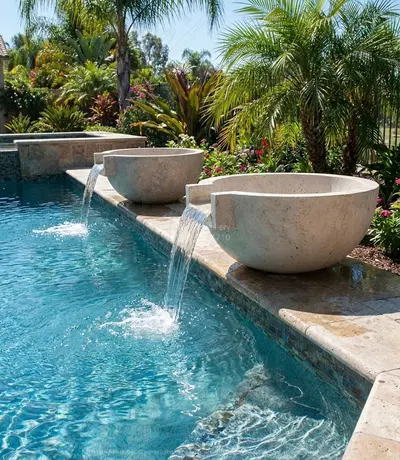 A Pair of Fountain Bowls in Classic Light Travertine